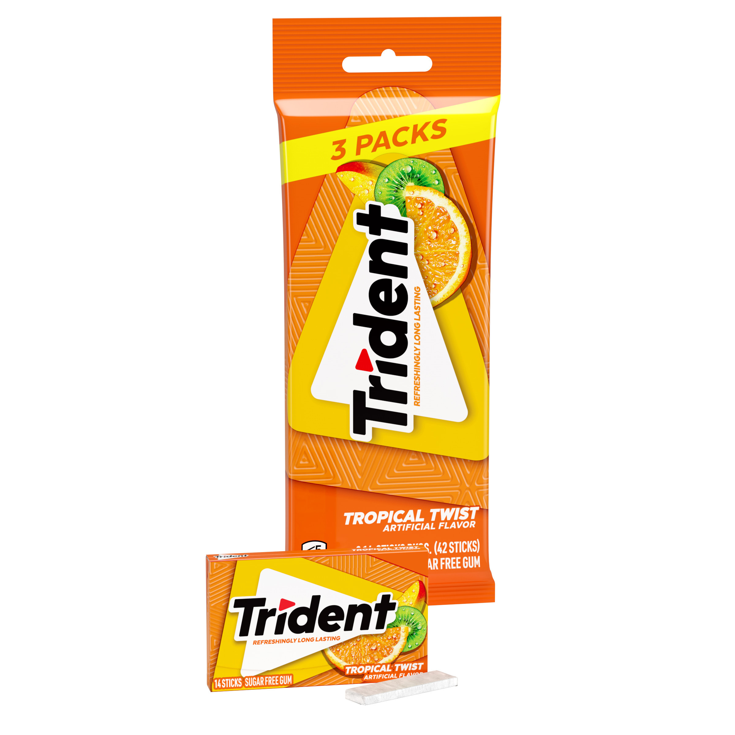 邦楽 AROMA TRYANGLE Trident Sugar Free Chewing Gum Sticks with Xylitol Tropical Twist