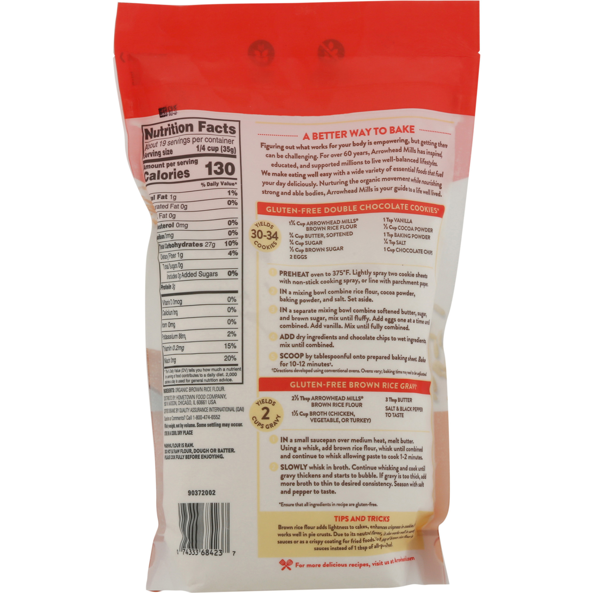 Arrowhead Mills Organic Brown Rice Flour, Gluten Free Flour, 24 oz
