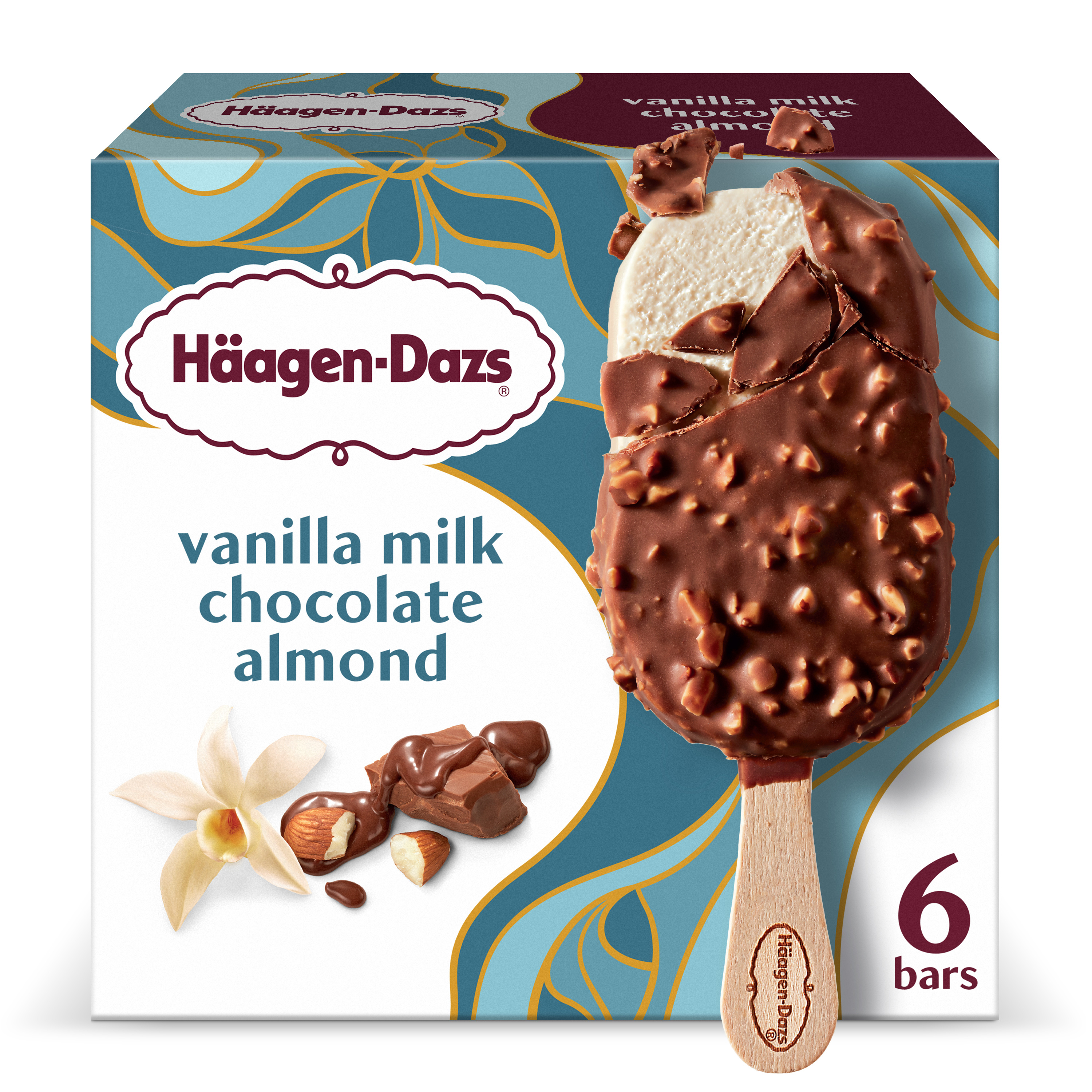 Haagen-Dazs Vanilla Milk Chocolate Almond Ice Cream Bars, 6 Count