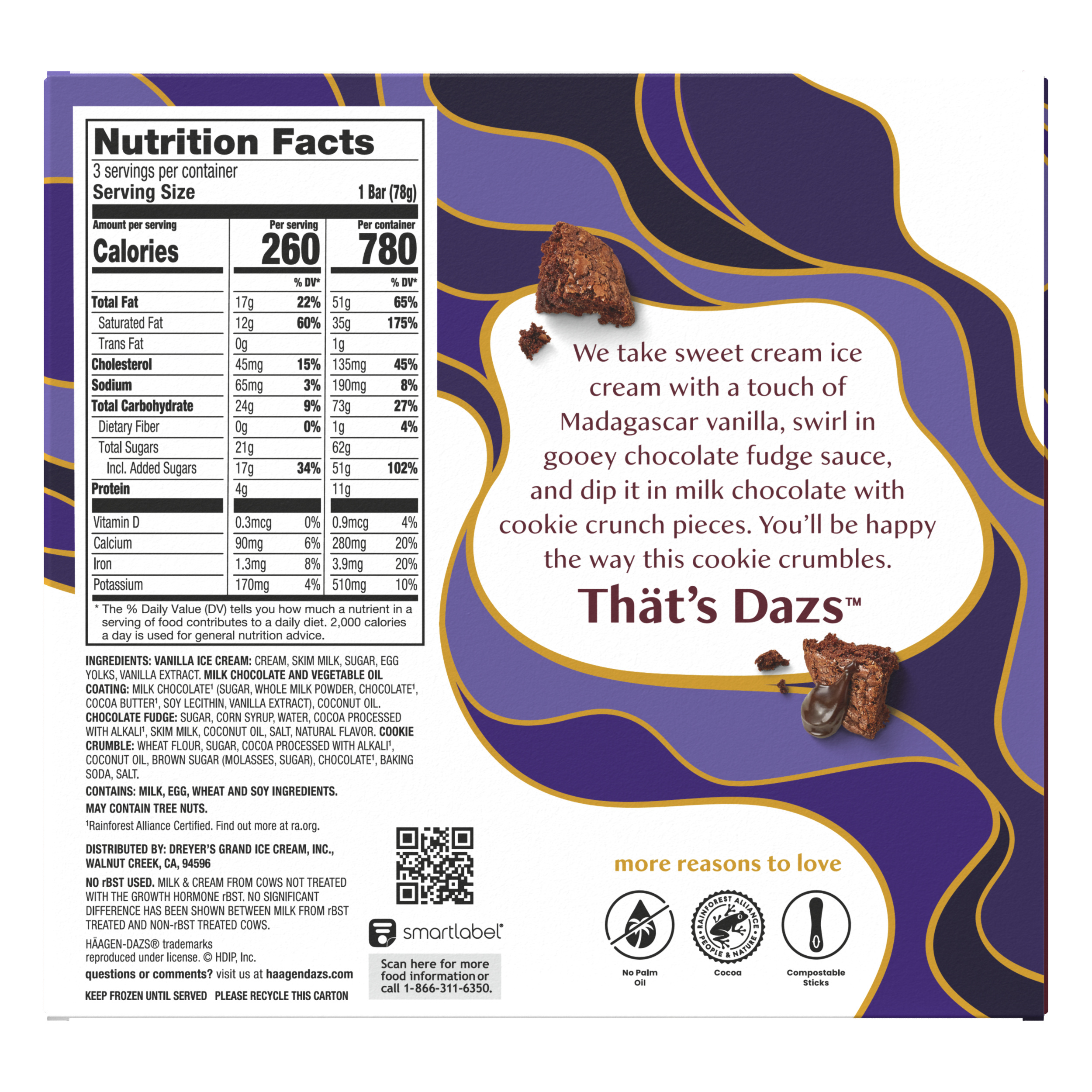 Haagen Dazs Chocolate Cookie Crumble Ice Cream Bars, 3 Count