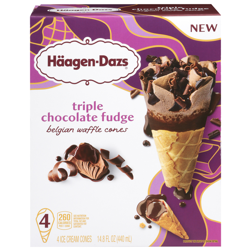 Haagen-Dazs Ice Cream Cones, Belgian Waffle, Triple Chocolate