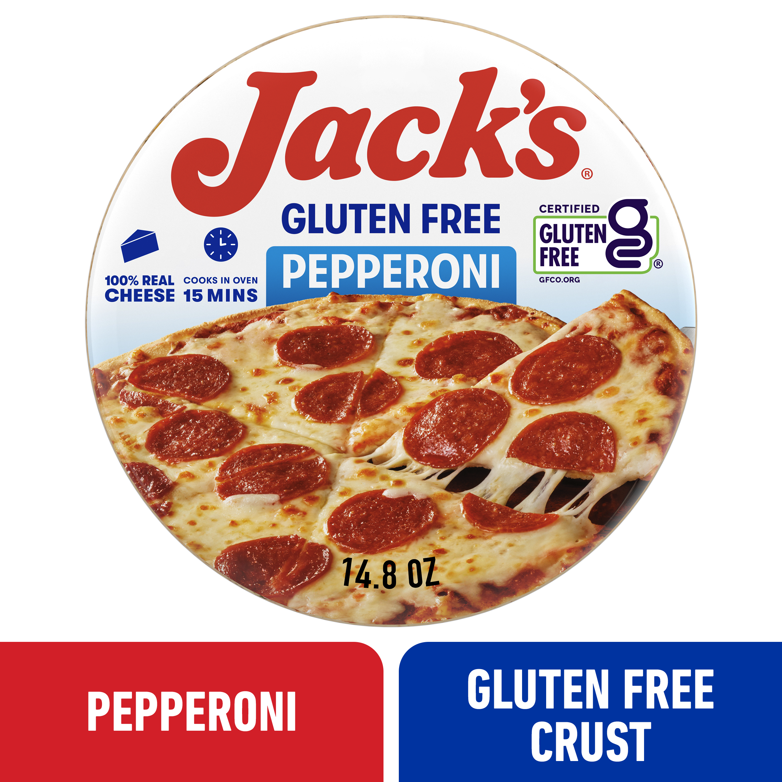 Jacks Frozen Pizza, Gluten Free Crust Pepperoni Pizza, 12in, 14.8