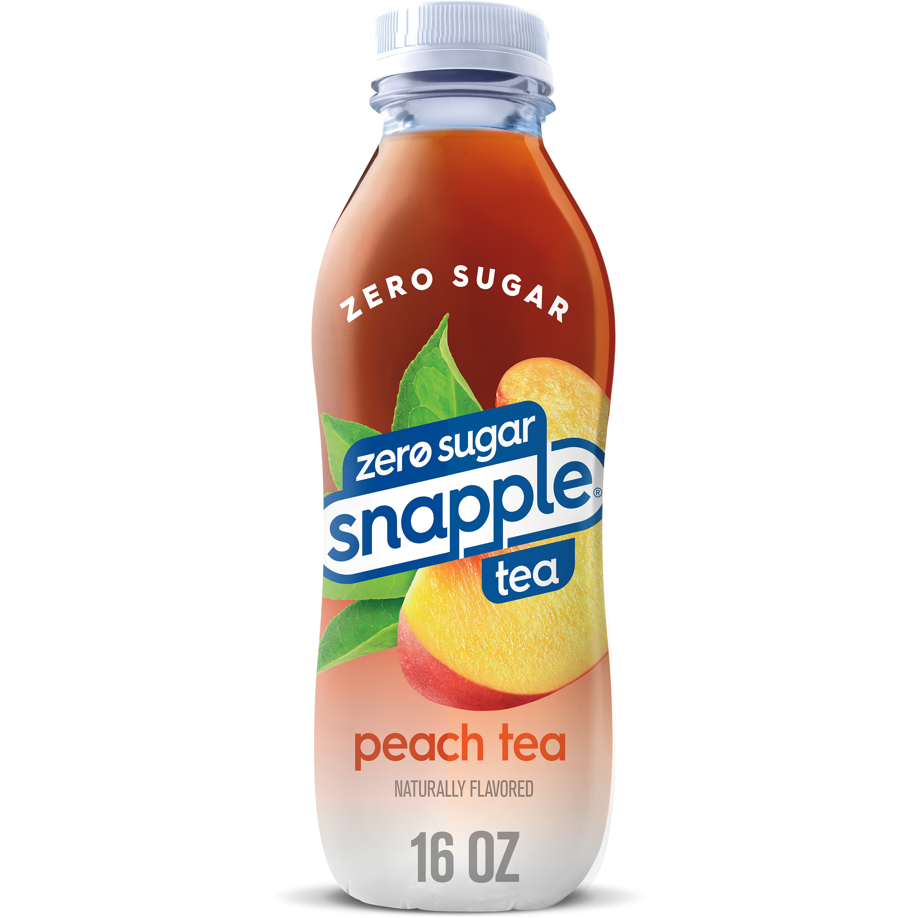 Snapple Zero Sugar Peach Tea, 16 fl oz recycled plastic bottle