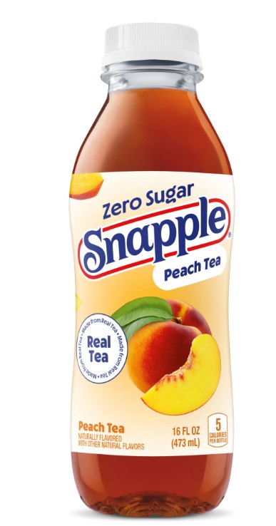 Snapple Zero Sugar Peach Tea, 16 fl oz recycled plastic bottle