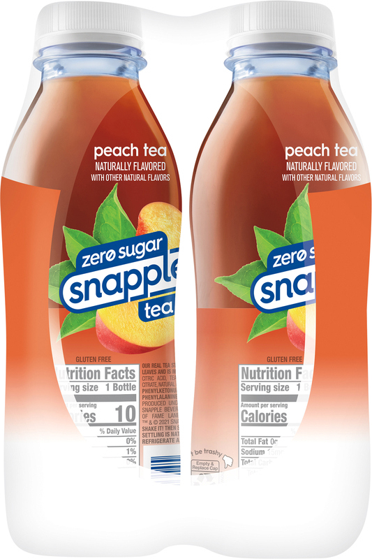 Snapple Zero Sugar Peach Tea, 16 fl oz recycled plastic bottle, 6