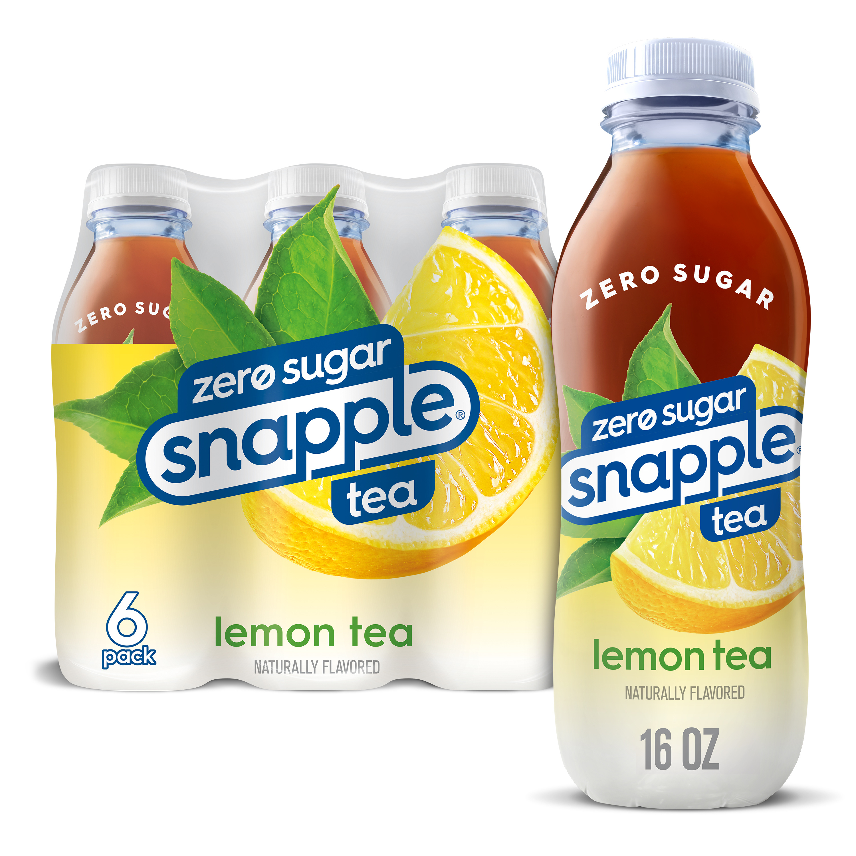 Snapple Zero Sugar Lemon Tea, 16 fl oz recycled plastic bottle, 6