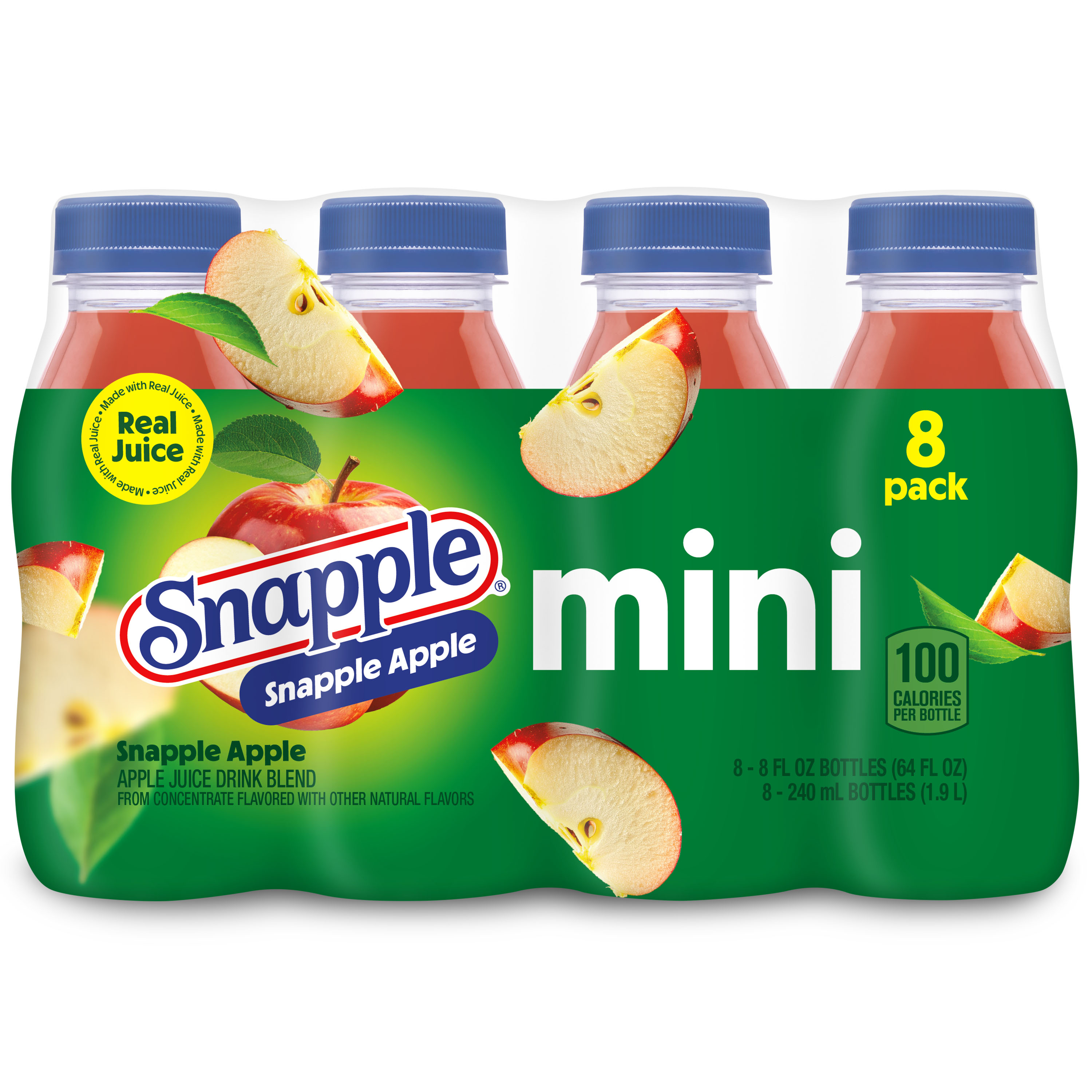 Snapple Apple Juice Drink, 8 fl oz recycled plastic bottle, 8 pack