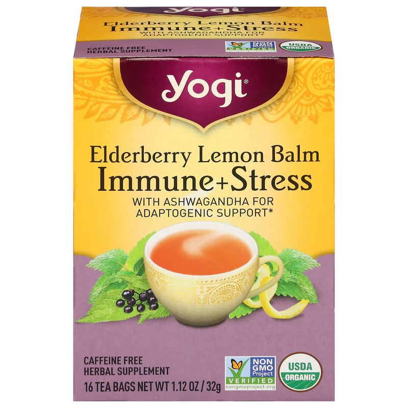 Yogi Tea Elderberry Lemon Balm Immune Plus Stress, Herbal Tea Bags