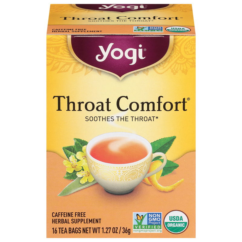 Yogi Tea Throat Comfort, Caffeine-Free Organic Herbal Tea Bags, 16