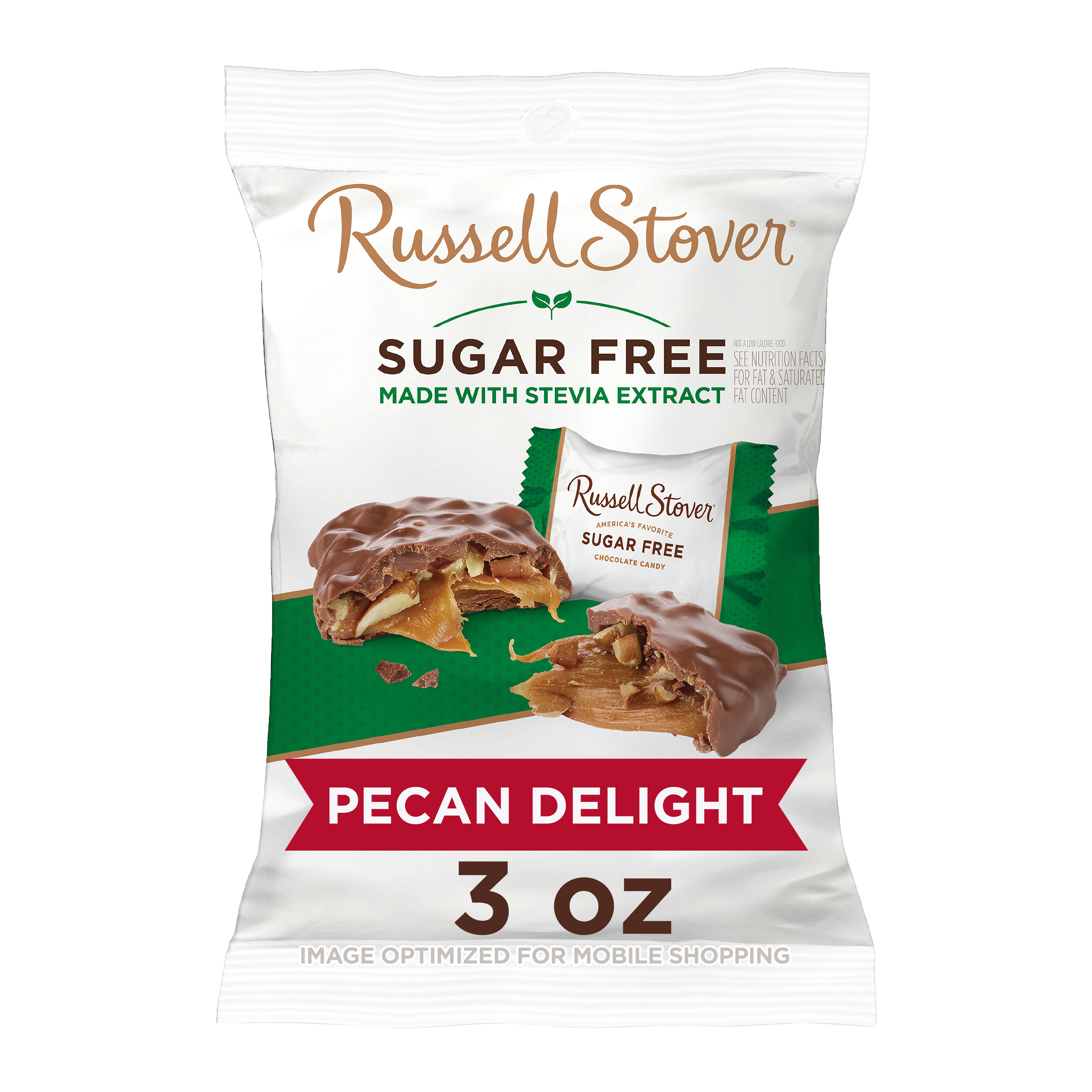 RUSSELL STOVER Sugar Free Pecan Delight Chocolate Candy, 3 oz. bag