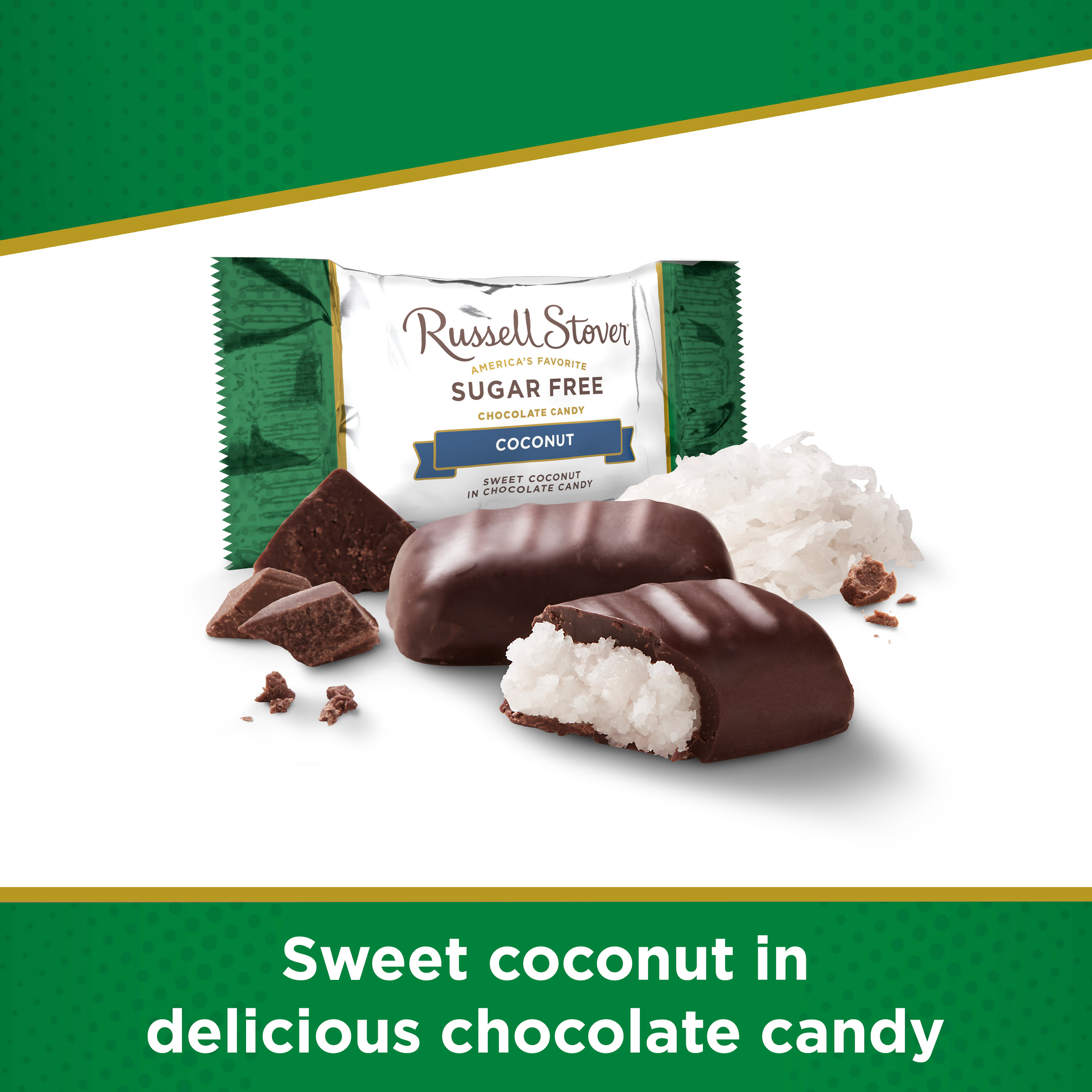 RUSSELL STOVER Sugar Free Coconut Chocolate Candy, 3 oz. bag (6