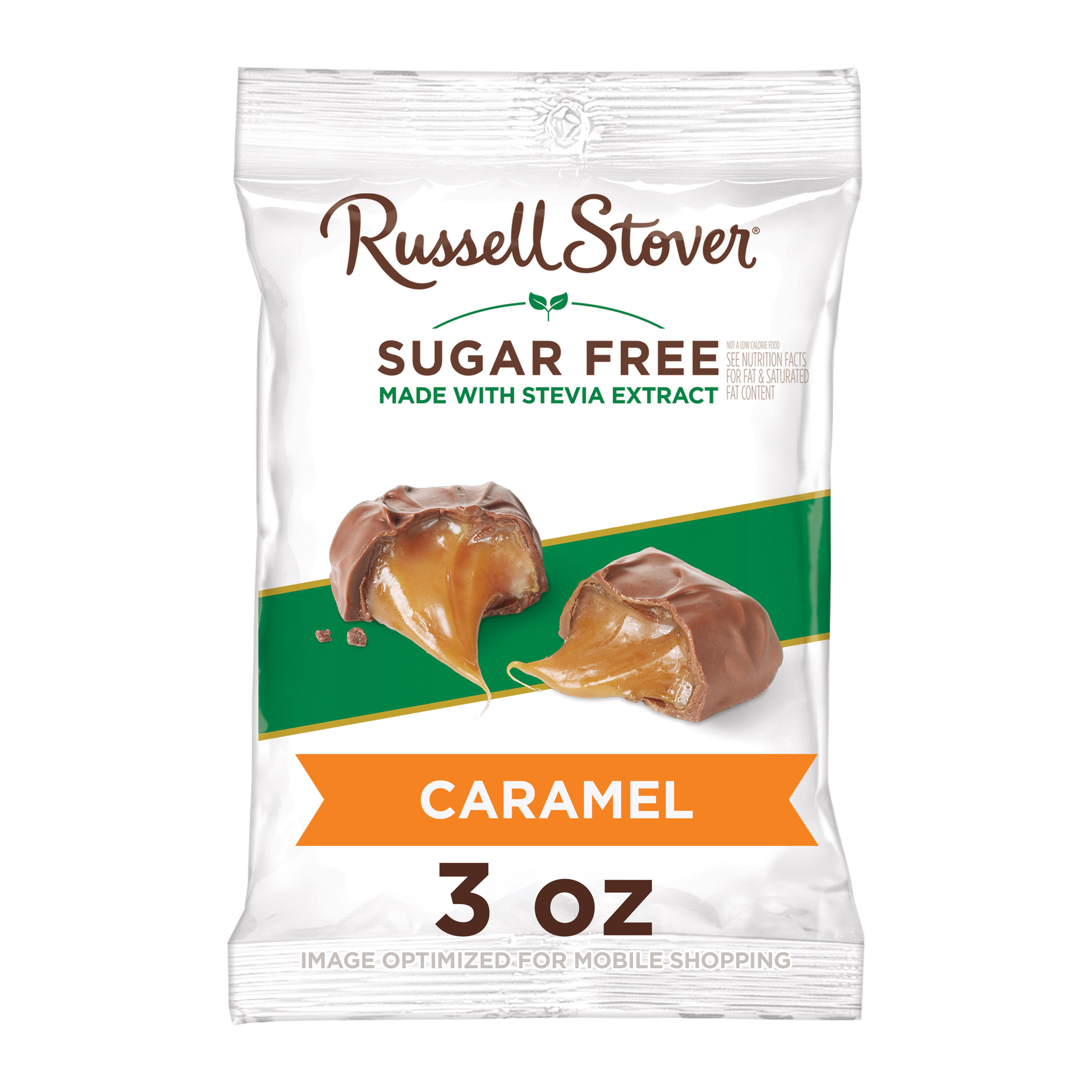RUSSELL STOVER Sugar Free Caramel Chocolate Candy, 3 oz. bag (6