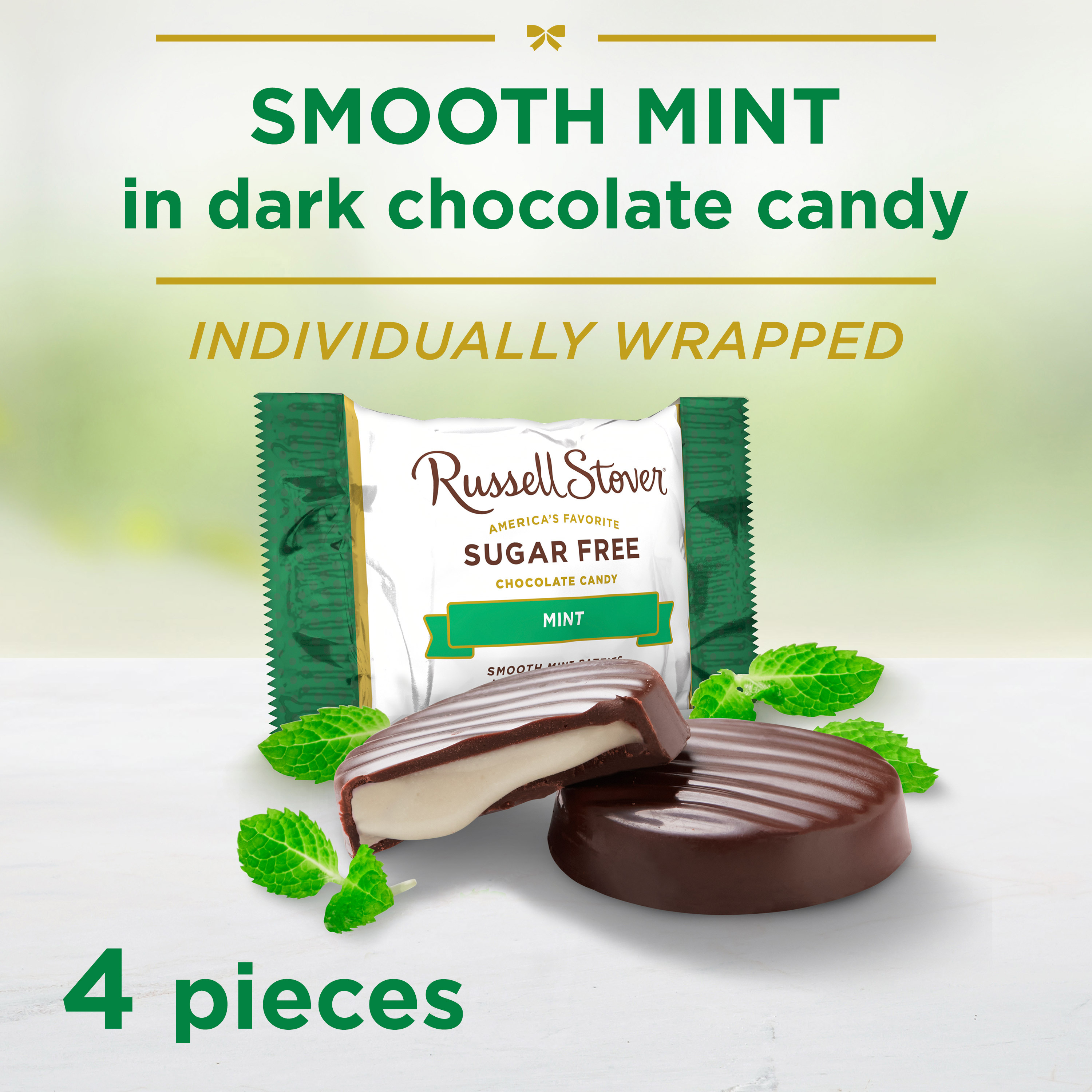 RUSSELL STOVER Sugar Free Dark Chocolate Mint Patties Candy, 2 oz