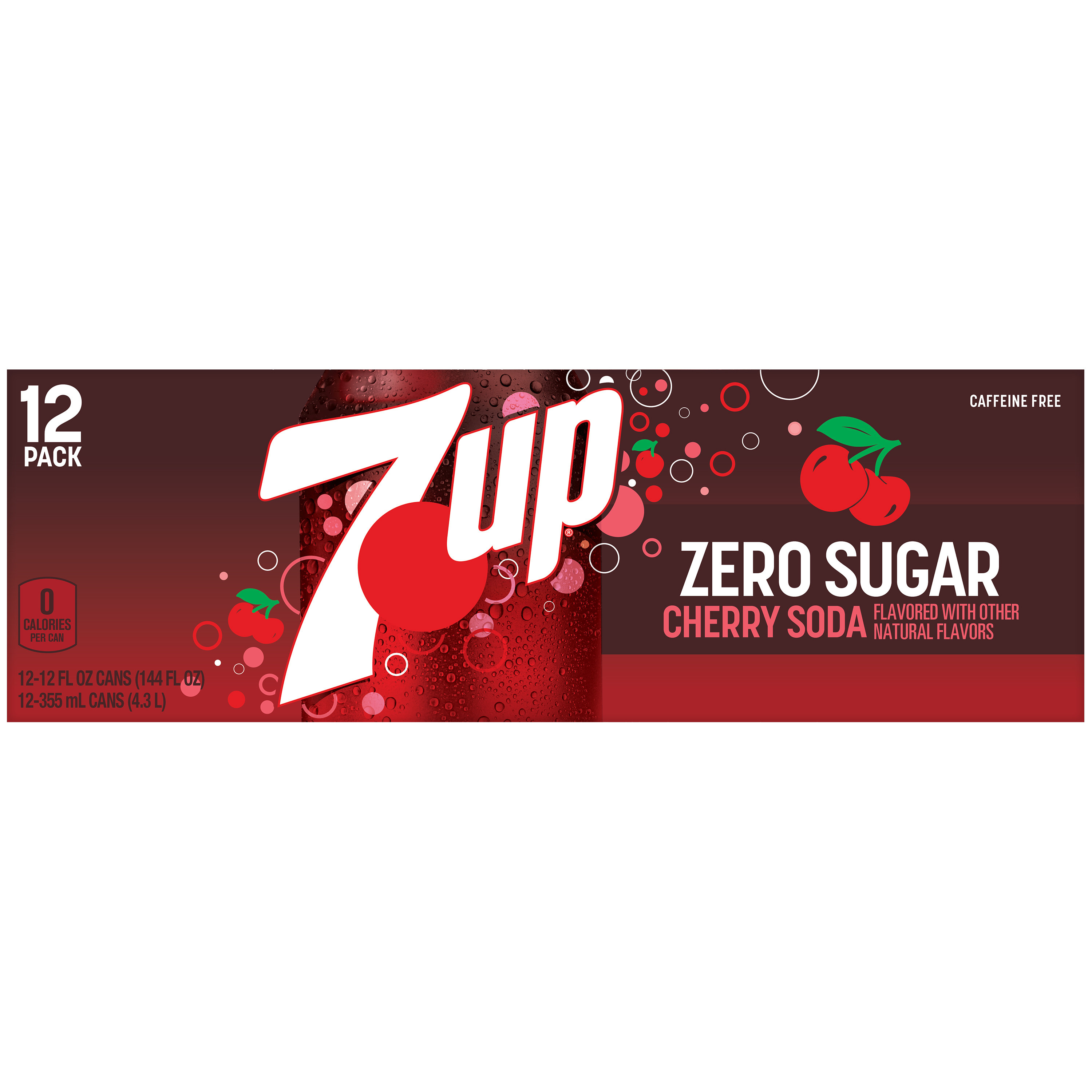 7UP Cherry Flavored Zero Sugar Soda, 12 fl oz cans, 12 pack