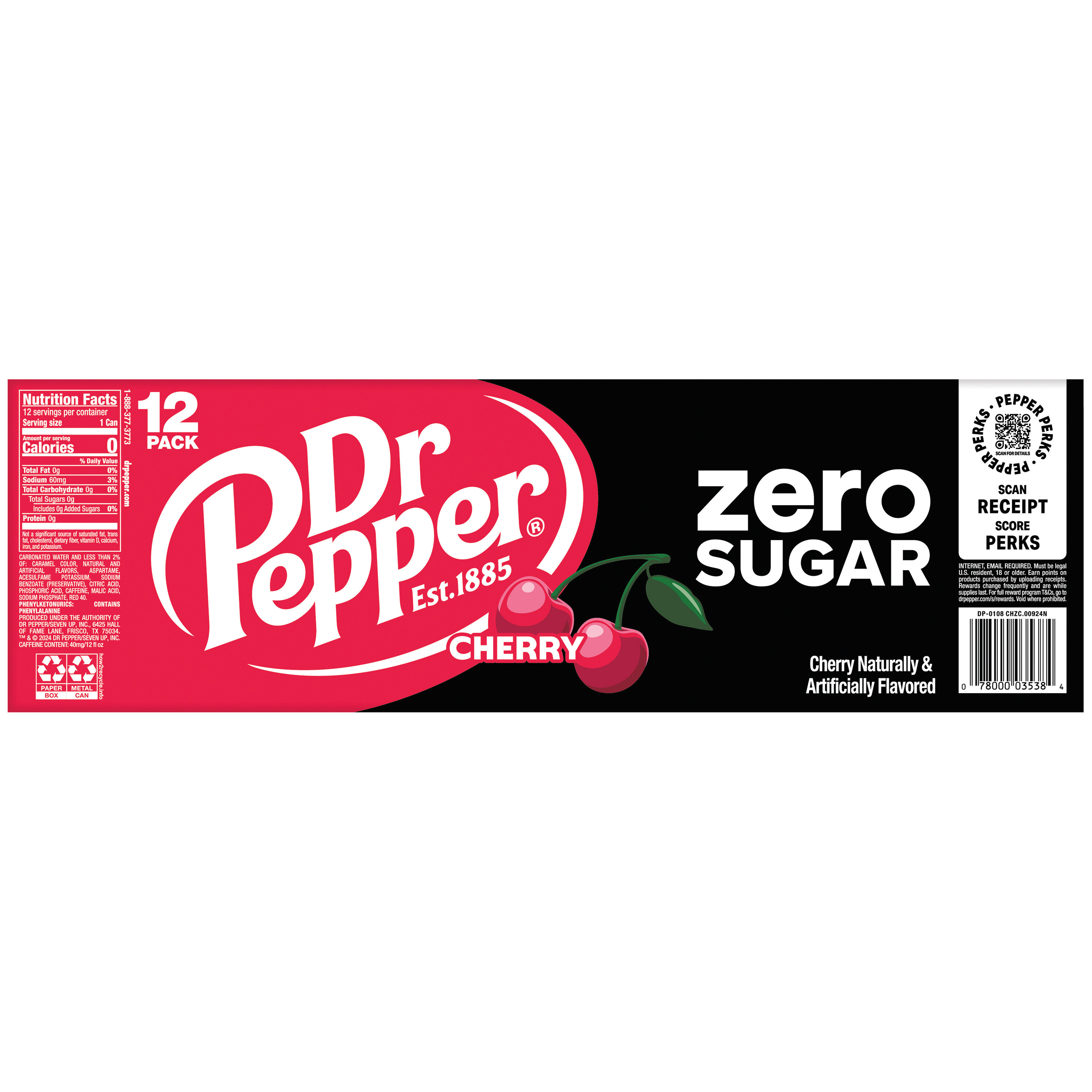Dr Pepper Cherry Zero Sugar Soda, 12 fl oz cans, 12 pack | Giant