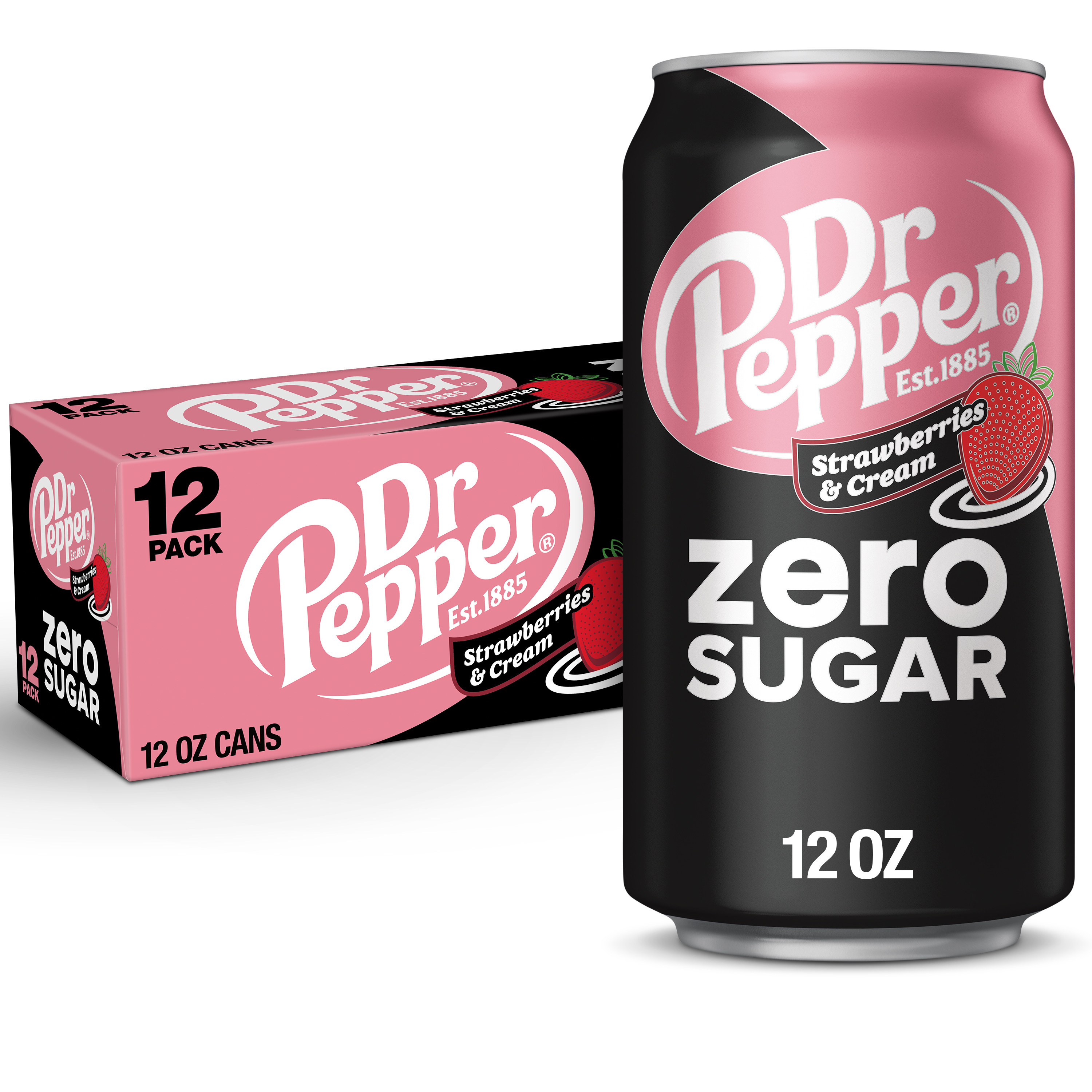 Dr Pepper Strawberries and Cream Zero Sugar Soda, 12 fl oz cans