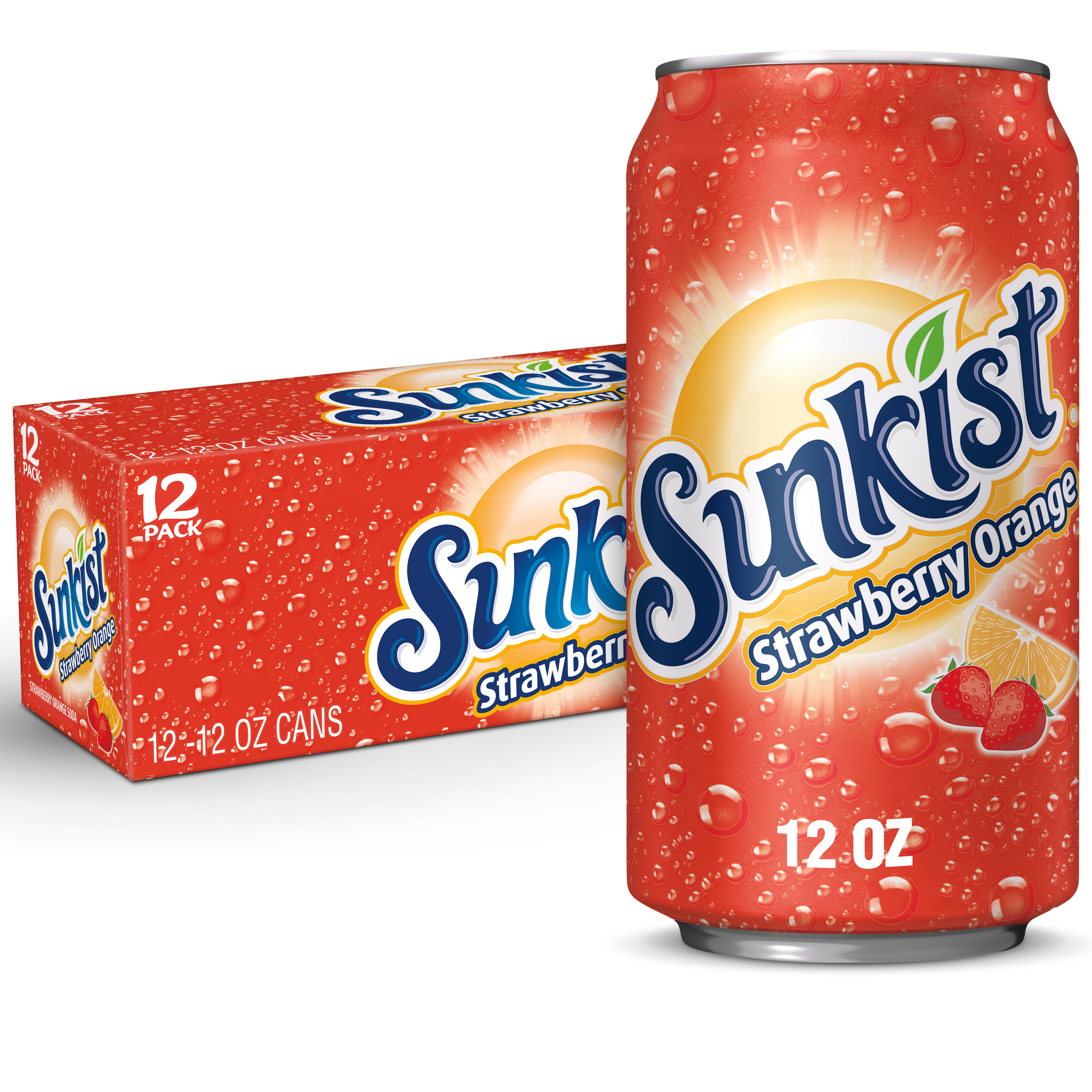 Sunkist Strawberry Orange Soda, 12 Fl Oz Cans, 12 Pack Giant