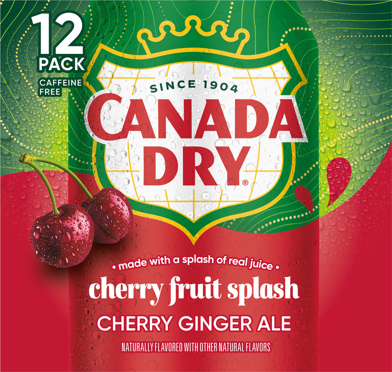 Canada Dry Fruit Splash Cherry Ginger Ale Soda, 12 fl oz cans, 12