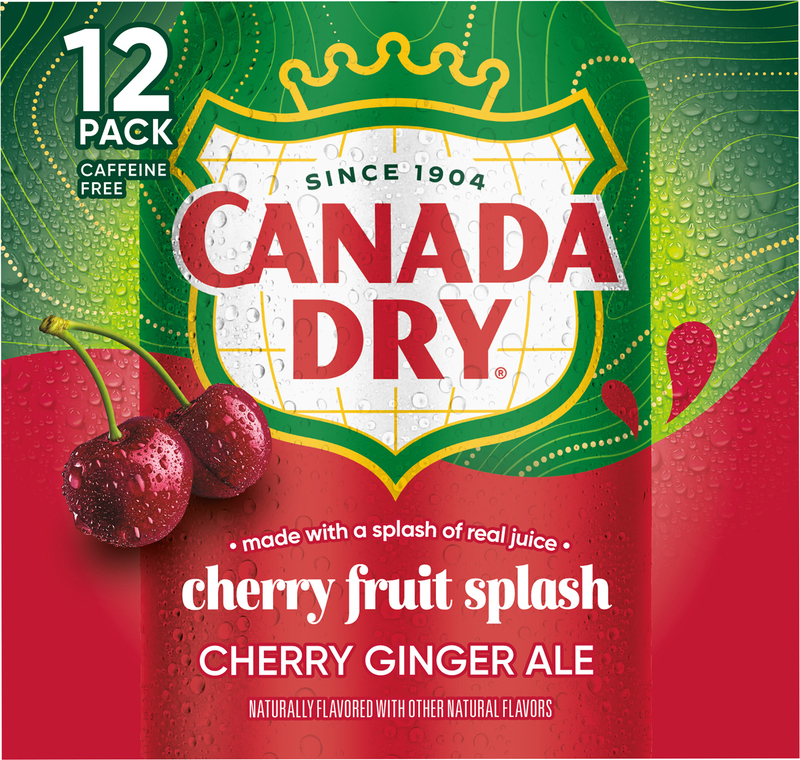 Canada Dry Fruit Splash Cherry Ginger Ale Soda, 12 fl oz cans, 12
