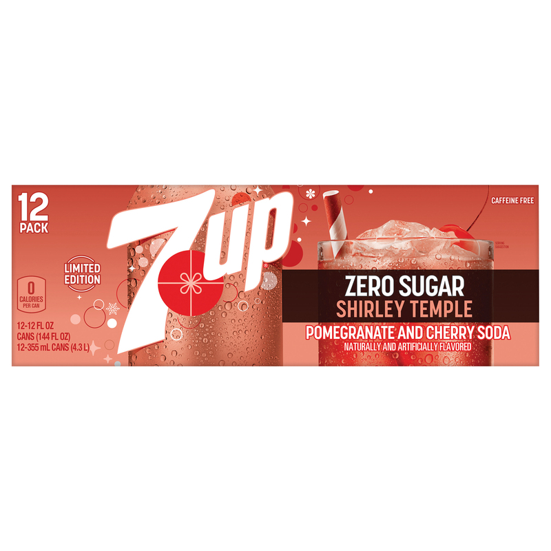 7-UP Soda, Zero Sugar, Shirley Temple, Pomegranate and Cherry, 12