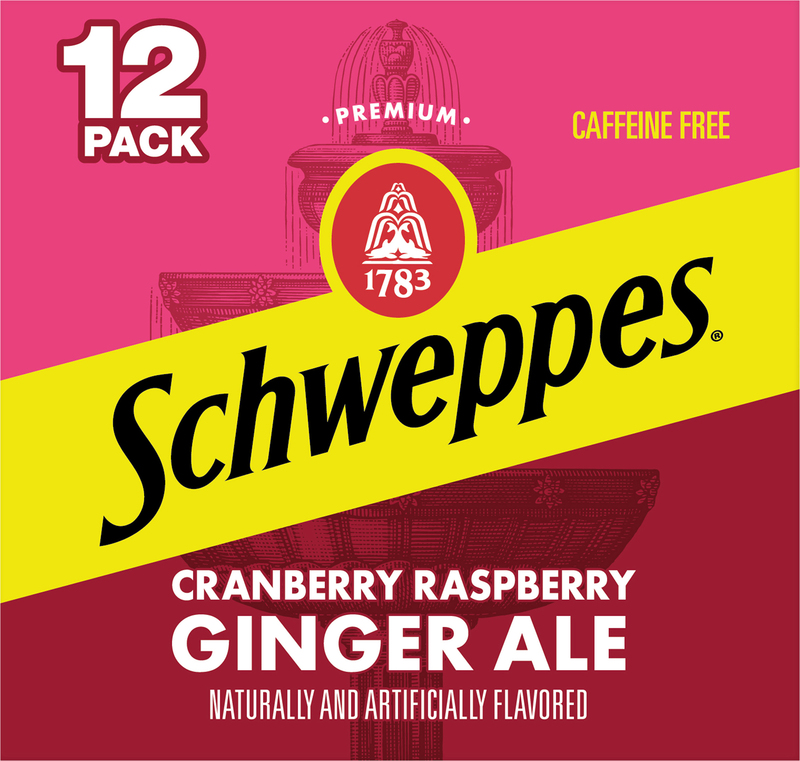 Schweppes Cranberry Raspberry Ginger Ale Soda, 12 fl oz cans, 12