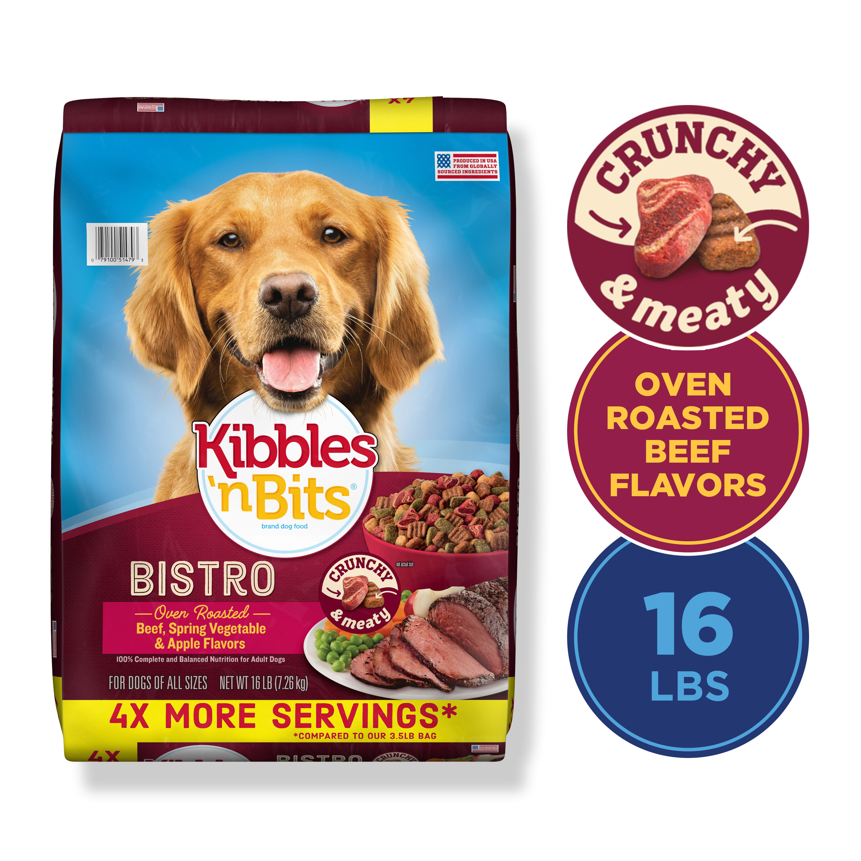 Kibbles 'n Bits Bistro Oven Roasted Beef, Vegetable Apple Flavors Dry Dog  Food, (1) 16 Bag