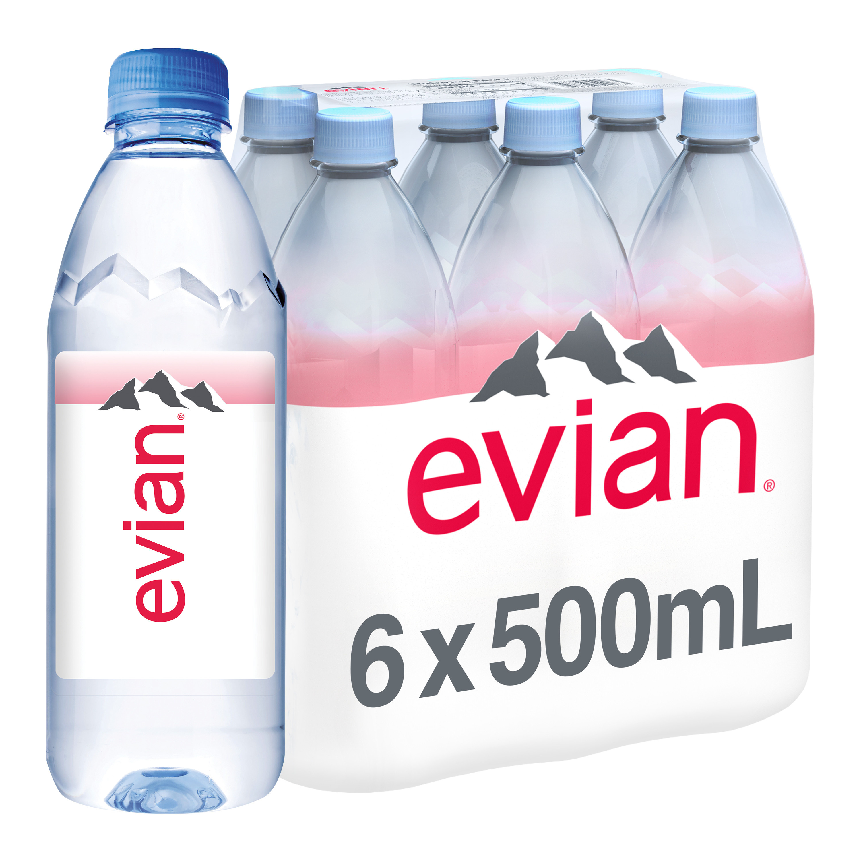 evianページ evian Natural Spring Water, .500 ML (16.9 fl oz) bottles, 6 pack