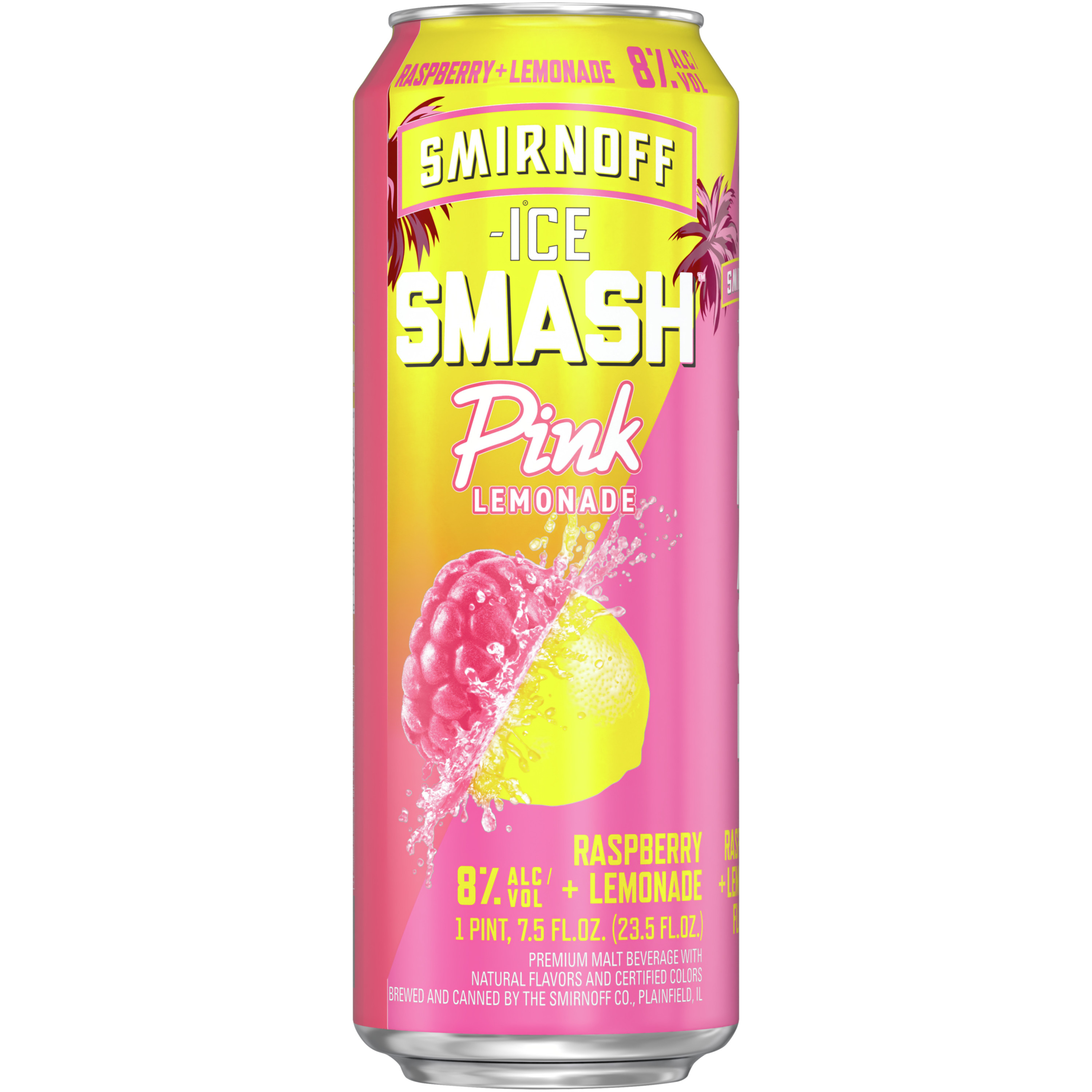Smirnoff Ice Smash Pink Lemonade, 23.5 fl oz, Single Serve Can, 8