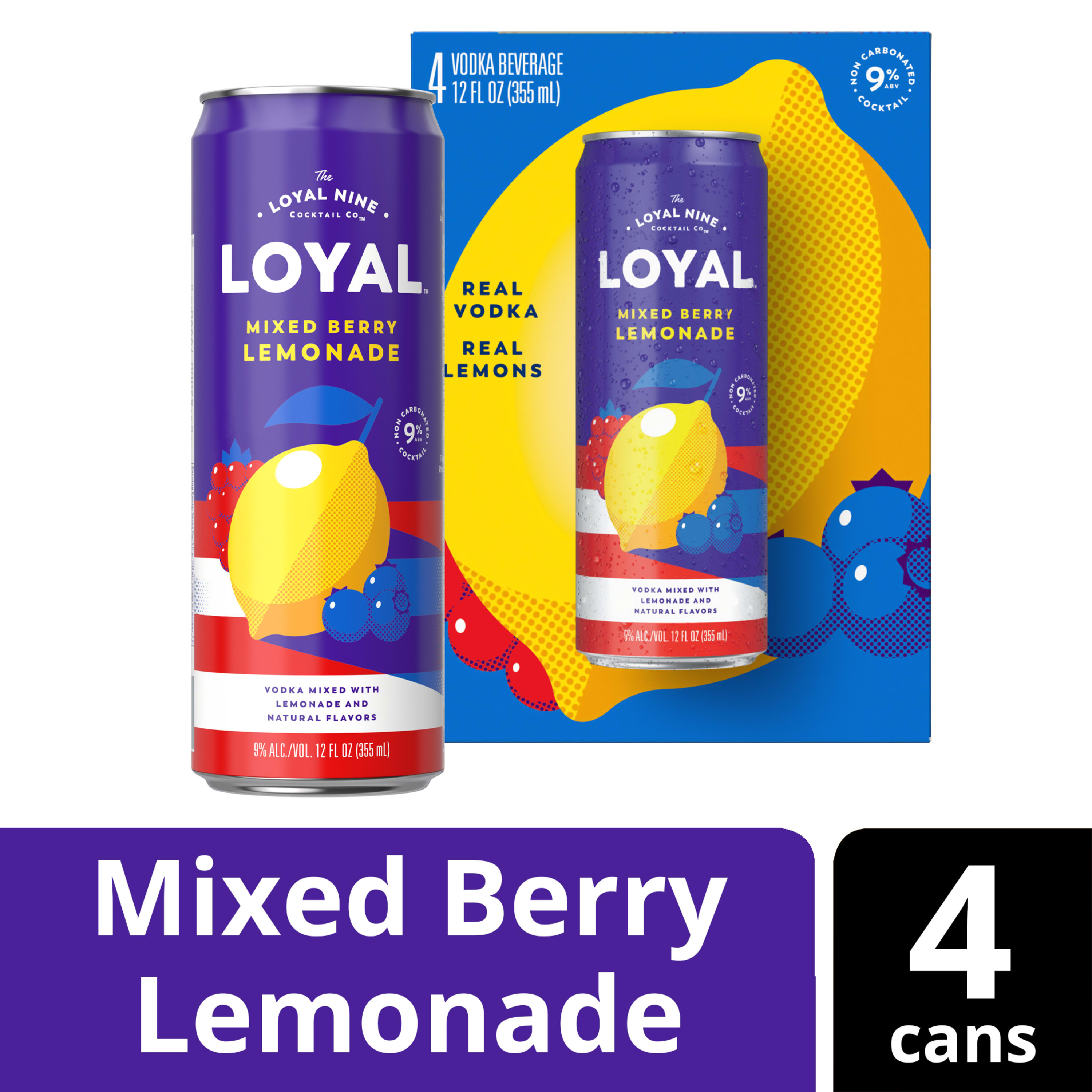 えつ　luck+hope+happiness+loyalty Loyal 9 Mixed Berry Lemonade Vodka Cocktail, 4-PACK (4 x 12 fl oz