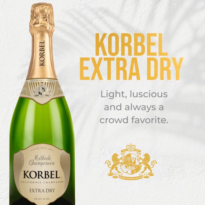 Korbel Extra Dry California Champagne, 750 mL Bottle, 24 Proof