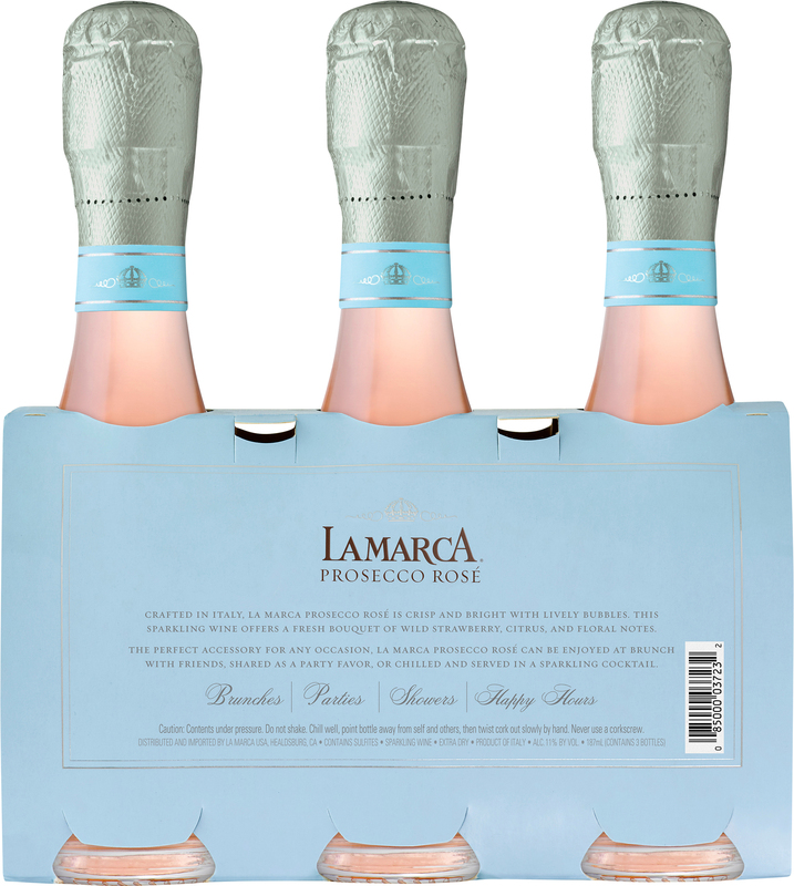 La Marca Prosecco Rosé Sparkling Wine 3 Single Serve 187ml Bottles