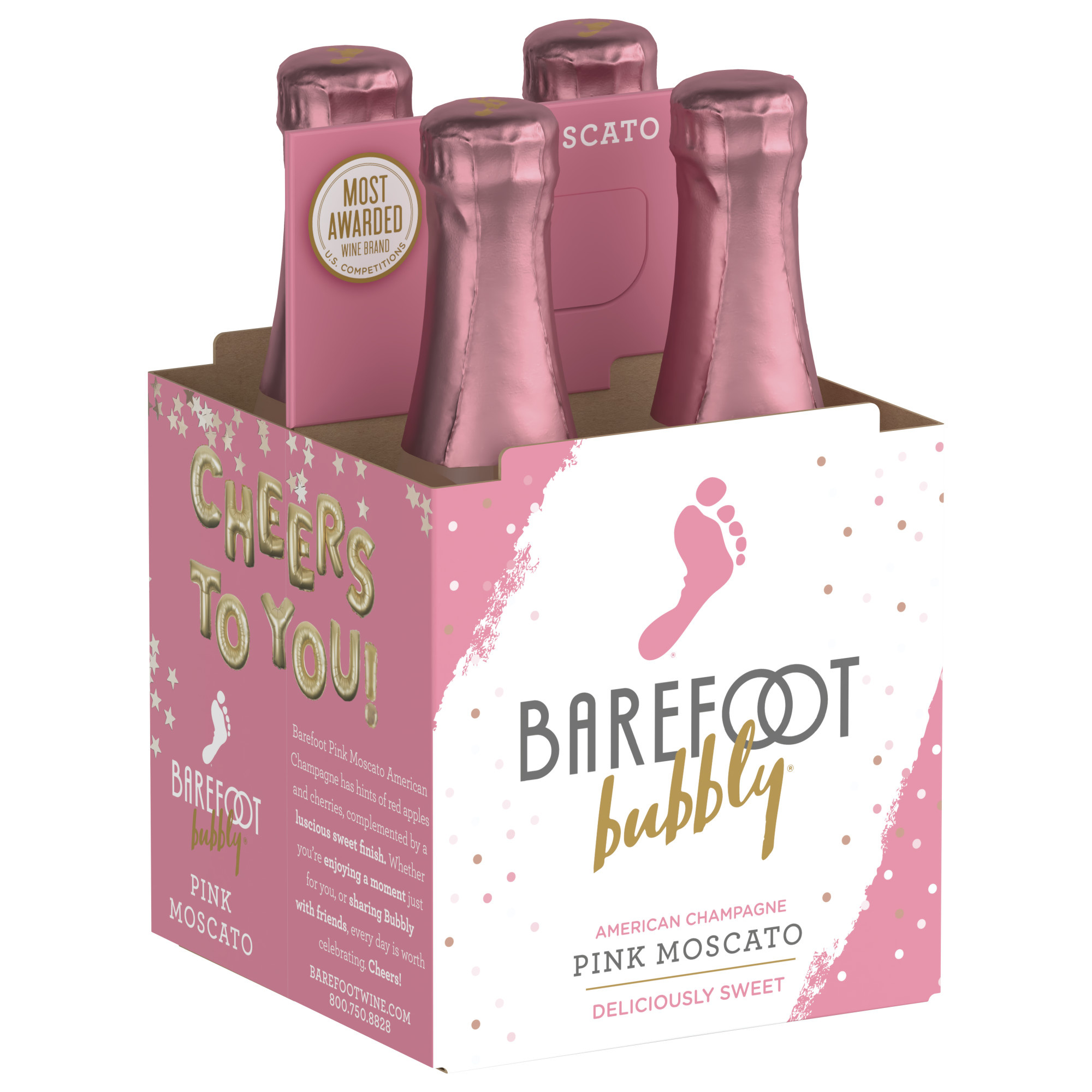 Barefoot Bubbly Pink Moscato Champagne Sparkling Wine 4 Single