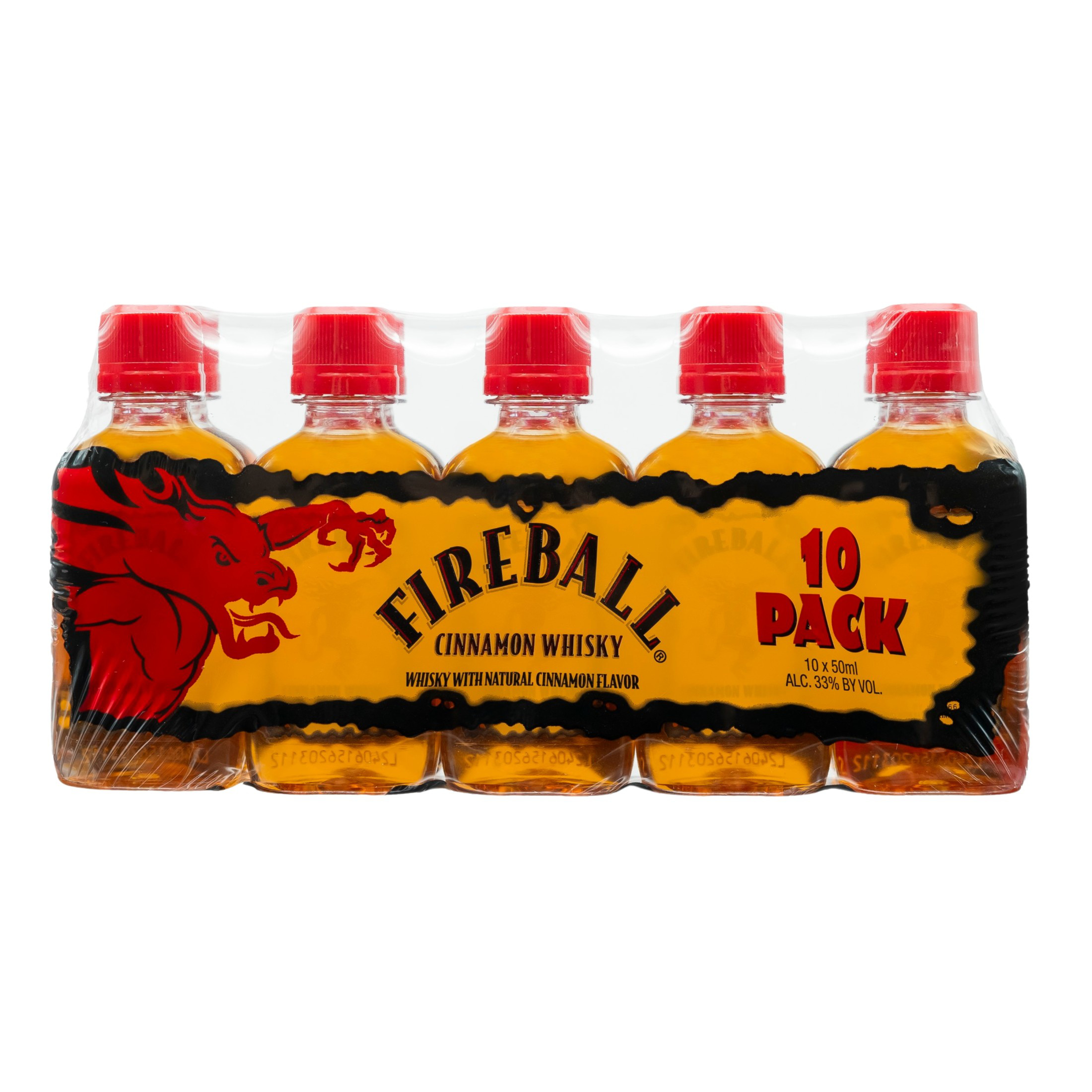 Fireball Cinnamon Whiskey, 50ml Plastic Bottles, 10 Count, 66
