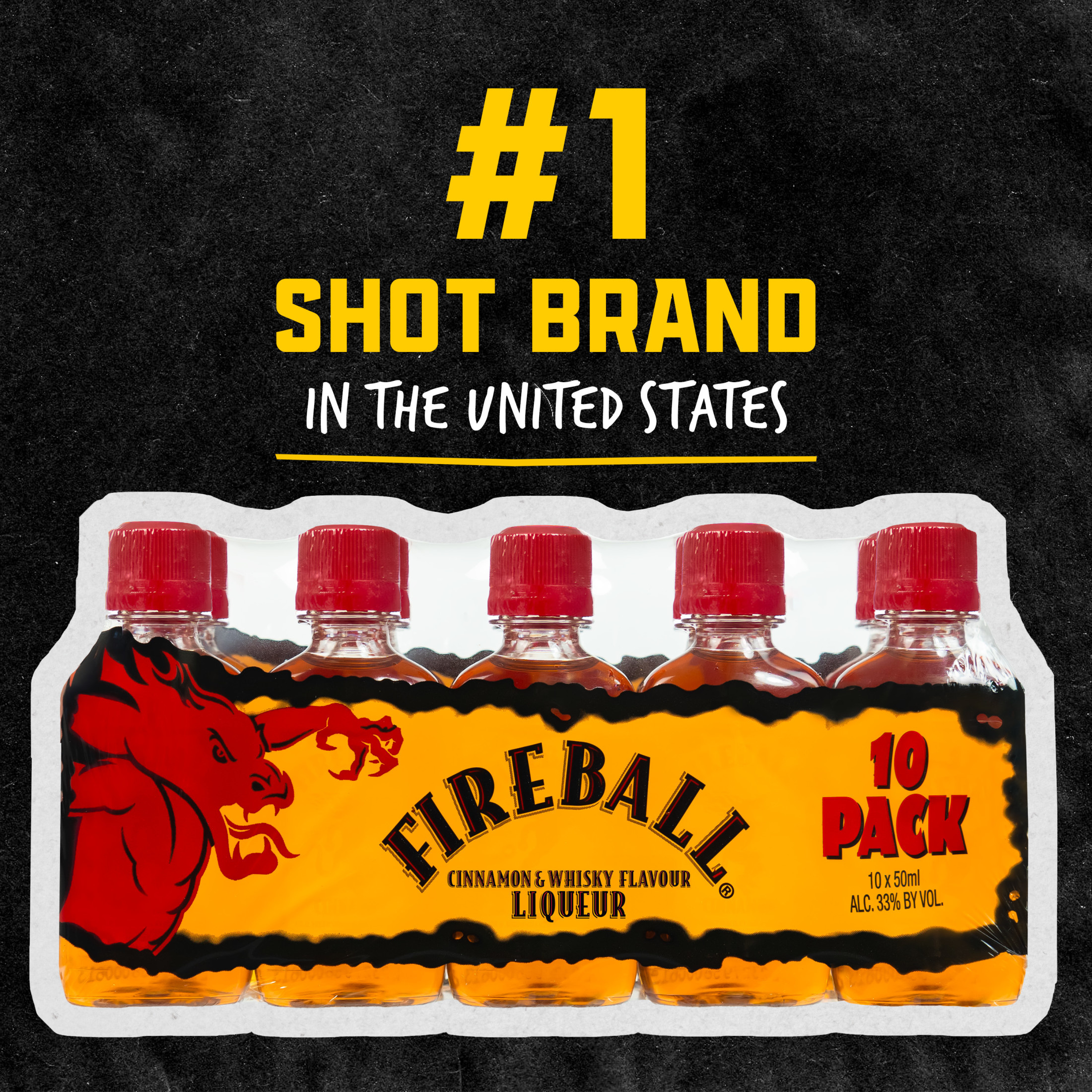 Fireball Cinnamon Whiskey, 50ml Plastic Bottles, 10 Count, 66