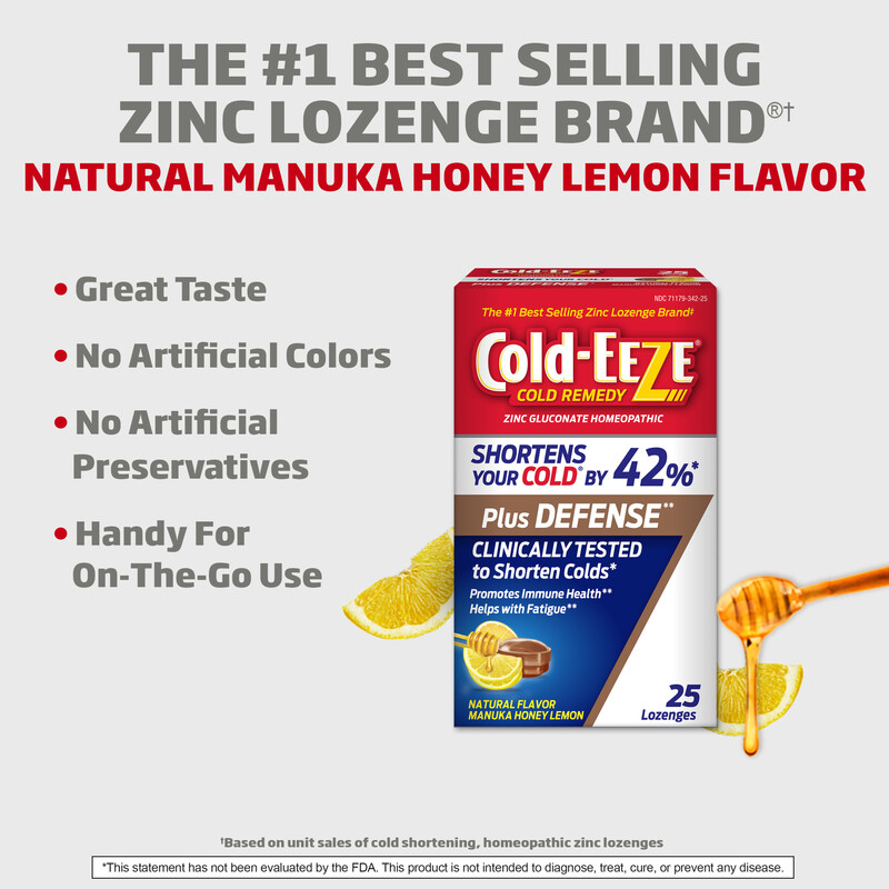 COLD-EEZE Plus Defense Natural Manuka Honey Lemon Zinc Lozenges