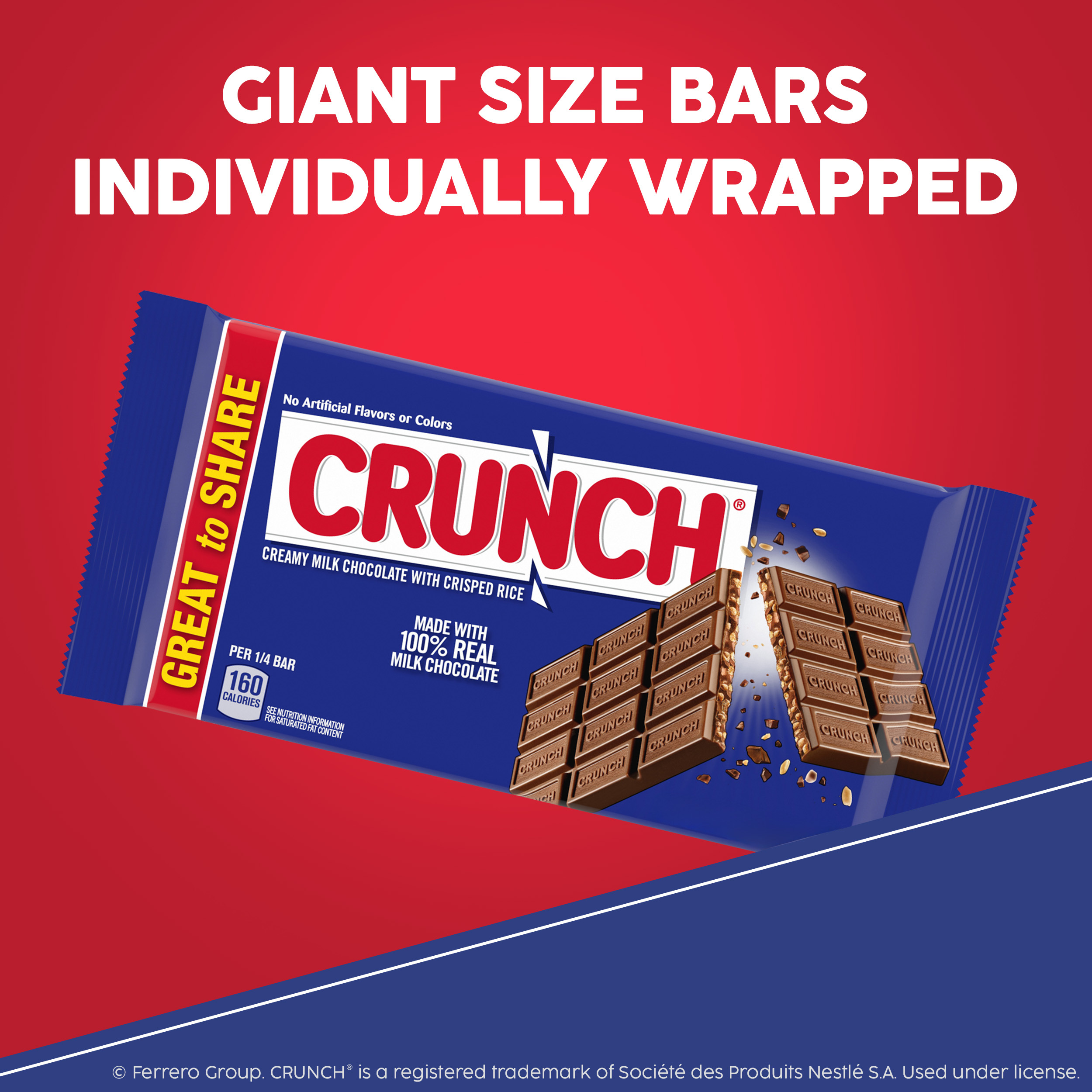 CRUNCH Giant Candy Bar, Creamy Milk Chocolate with Crisped Rice