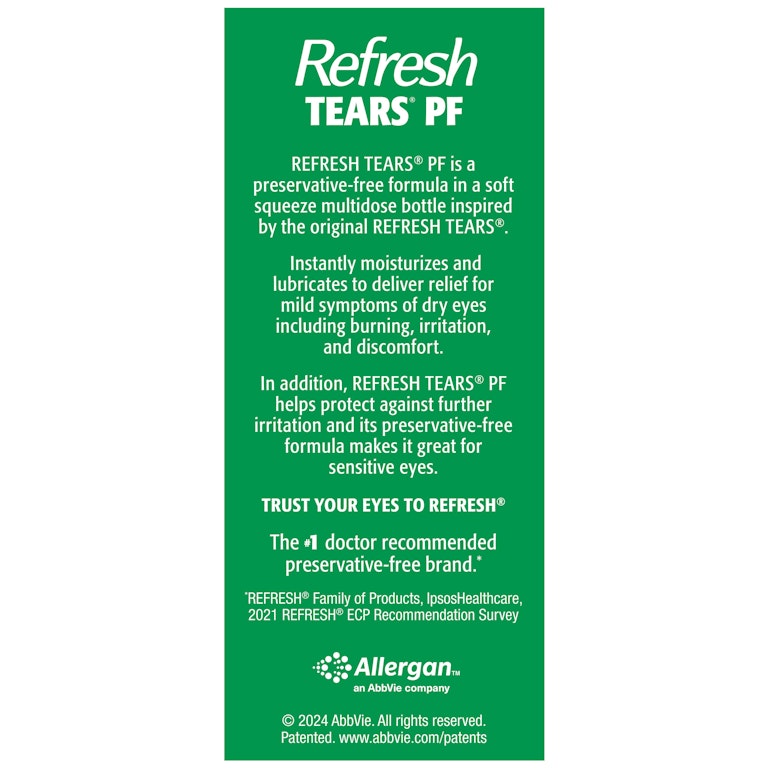 Refresh Tears PF Preservative-Free Artificial Tears Lubricant Eye Drops, 0.33 fl oz (10 mL) | Giant Eagle | Because It Matters | Grocery Store & Pharmacy Refresh Tears PF Preservative-Free Artificial Tears Lubricant Eye Drops, 0.33 fl oz (10 mL) | Giant Eagle | Because It Matters | Grocery Store & Pharmacy