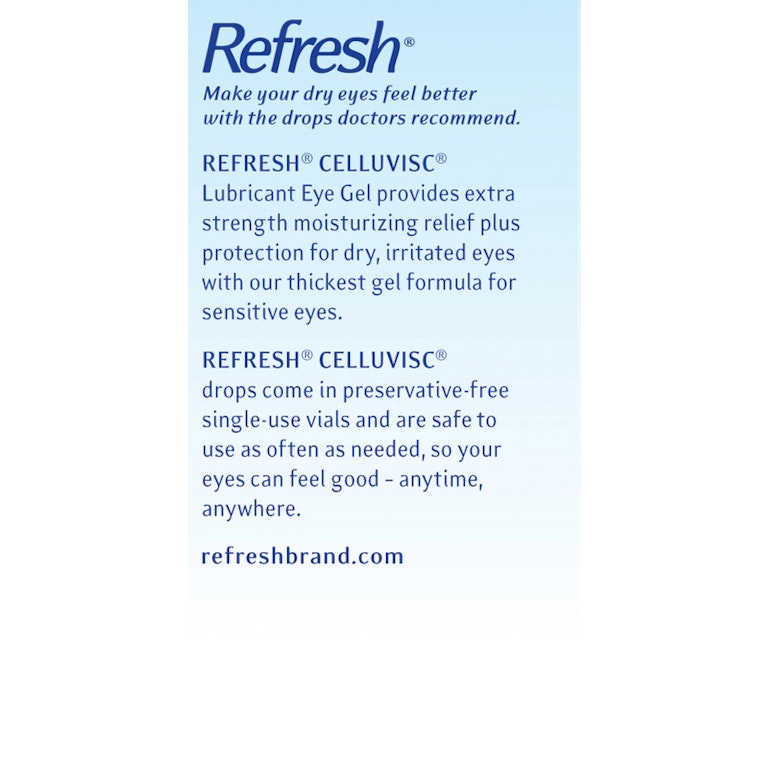 Refresh Celluvisc Lubricant Eye Gel Preservative-Free Artificial Tears, 0.01 fl oz (0.4 mL), 30 Single-Use Containers | Giant Eagle | Because It Matters | Grocery Store & Pharmacy Refresh Celluvisc Lubricant Eye Gel Preservative-Free Artificial Tears, 0.01 fl oz (0.4 mL), 30 Single-Use Containers | Giant Eagle | Because It Matters | Grocery Store & Pharmacy