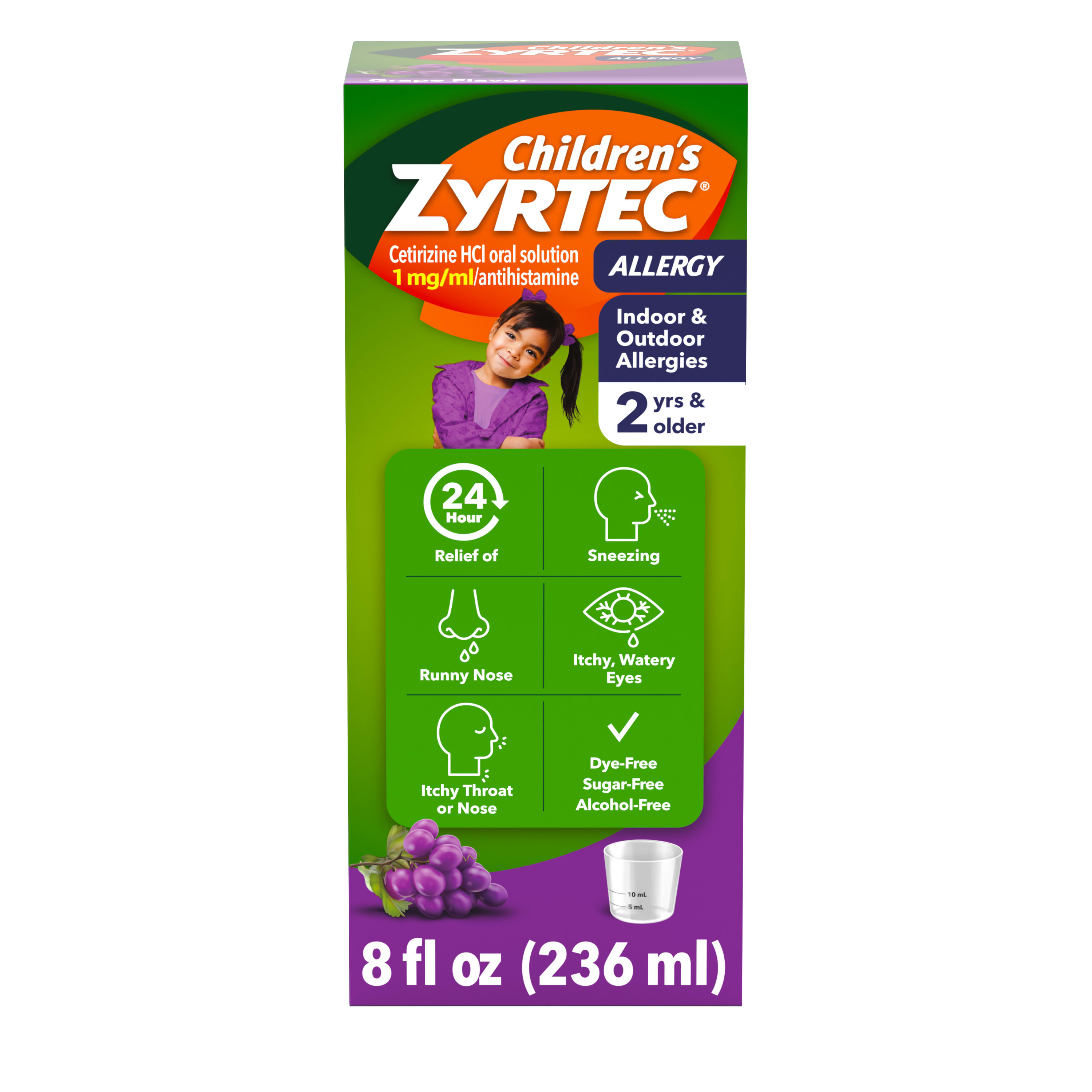 Children's Zyrtec 24 Hour Allergy Syrup, Cetirizine, Grape, 8 fl