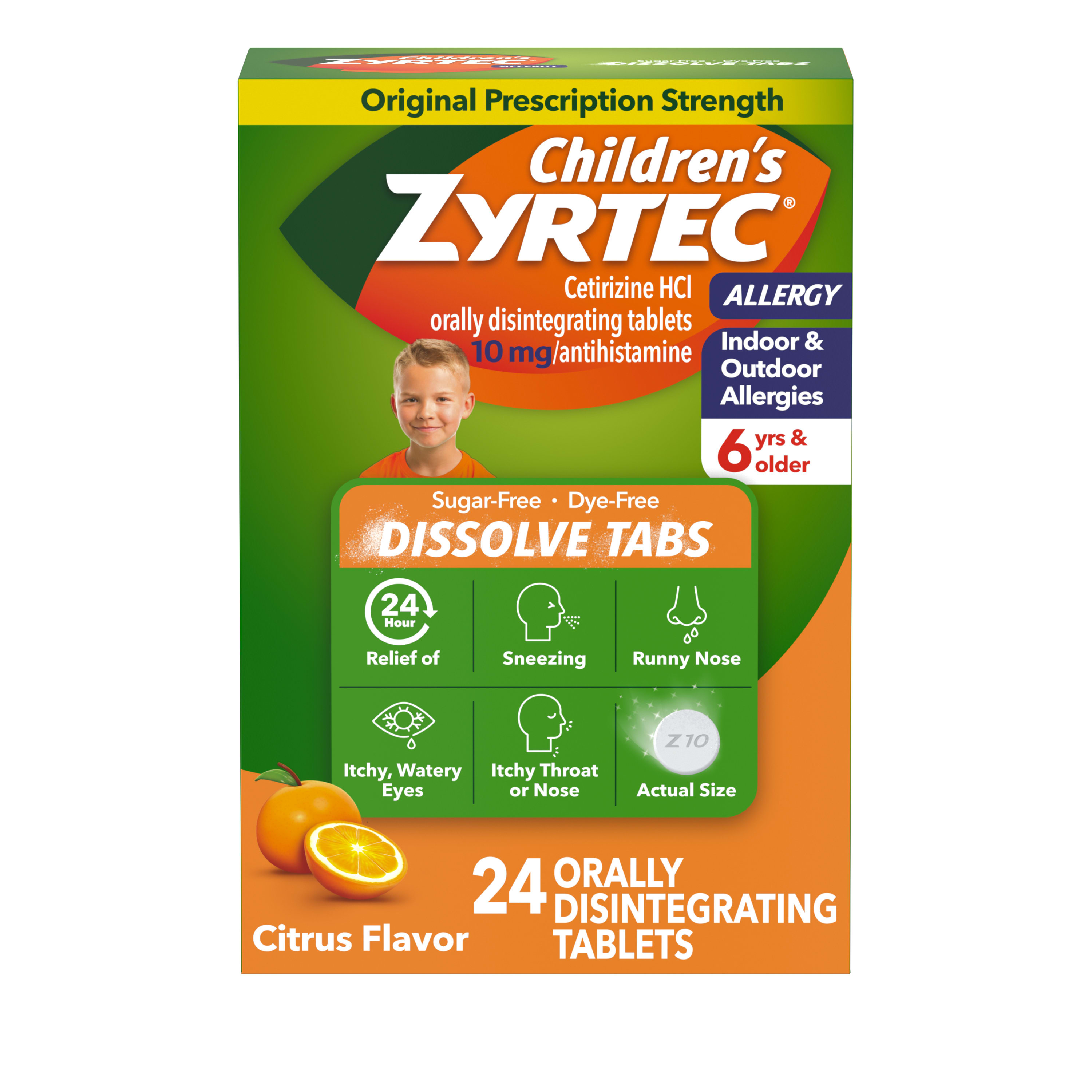 Children's Zyrtec 24 Hr Allergy Relief Dissolve Tablets, Citrus