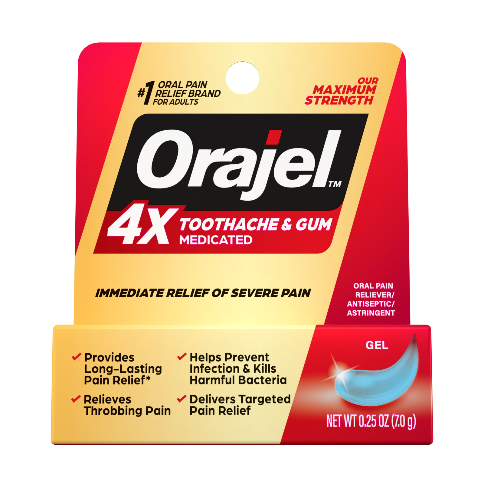Orajel 4X Medicated Oral Pain Gel for Toothache & Gum Pain, 0.25