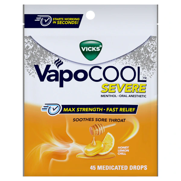 Vicks VapoCOOL SEVERE Menthol Cough Drop Alternative for Sore Throat Relief, Honey Lemon, 45ct | Giant Eagle | Because It Matters | Grocery Store & Pharmacy Vicks VapoCOOL SEVERE Menthol Cough Drop Alternative for Sore Throat Relief, Honey Lemon, 45ct | Giant Eagle | Because It Matters | Grocery Store & Pharmacy