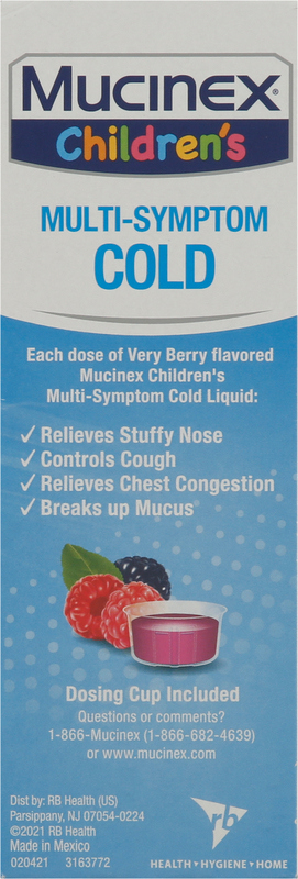 Mucinex Children's Multi-Symptom Cold Liquid, Very Berry, 4 Ounce