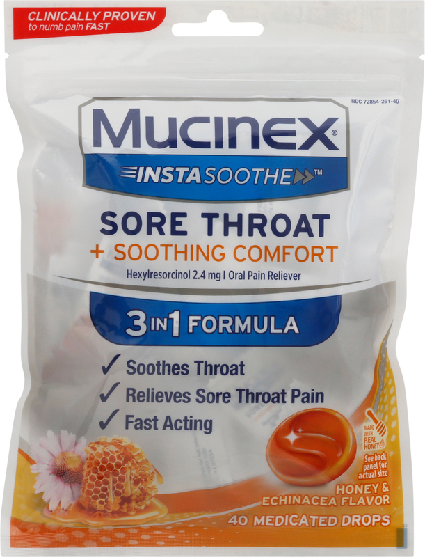 Mucinex Sore Throat + Soothing Comfort, Medicated Drops, Honey