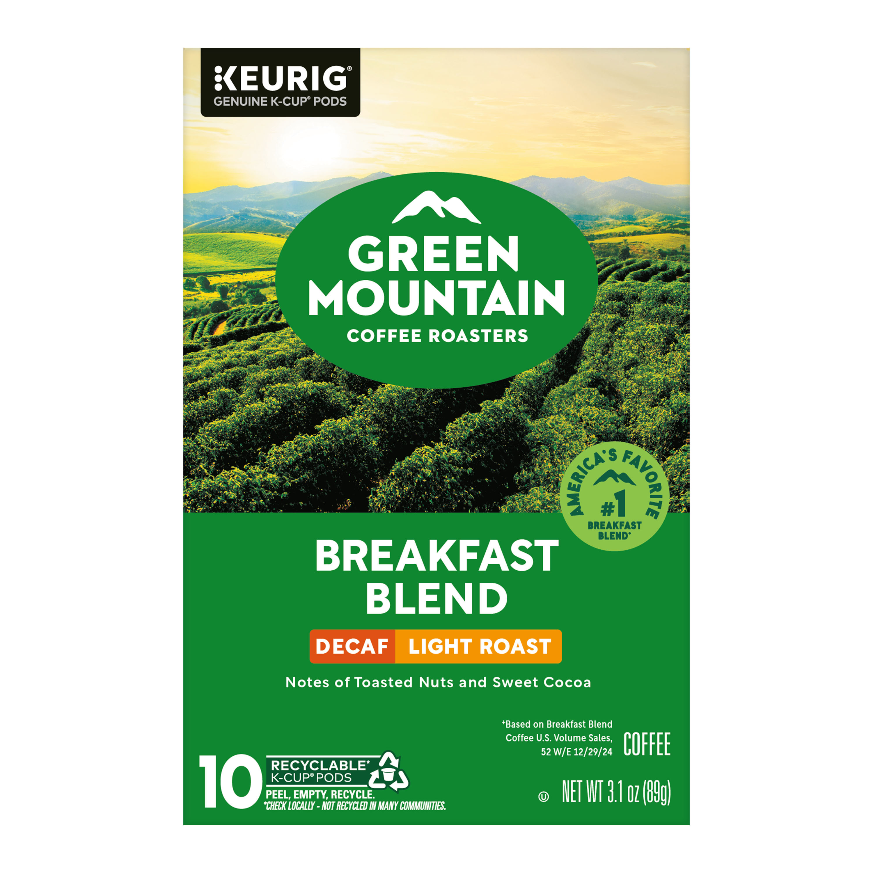 Green Mountain Coffee Roasters Breakfast Blend Decaf Keurig Single