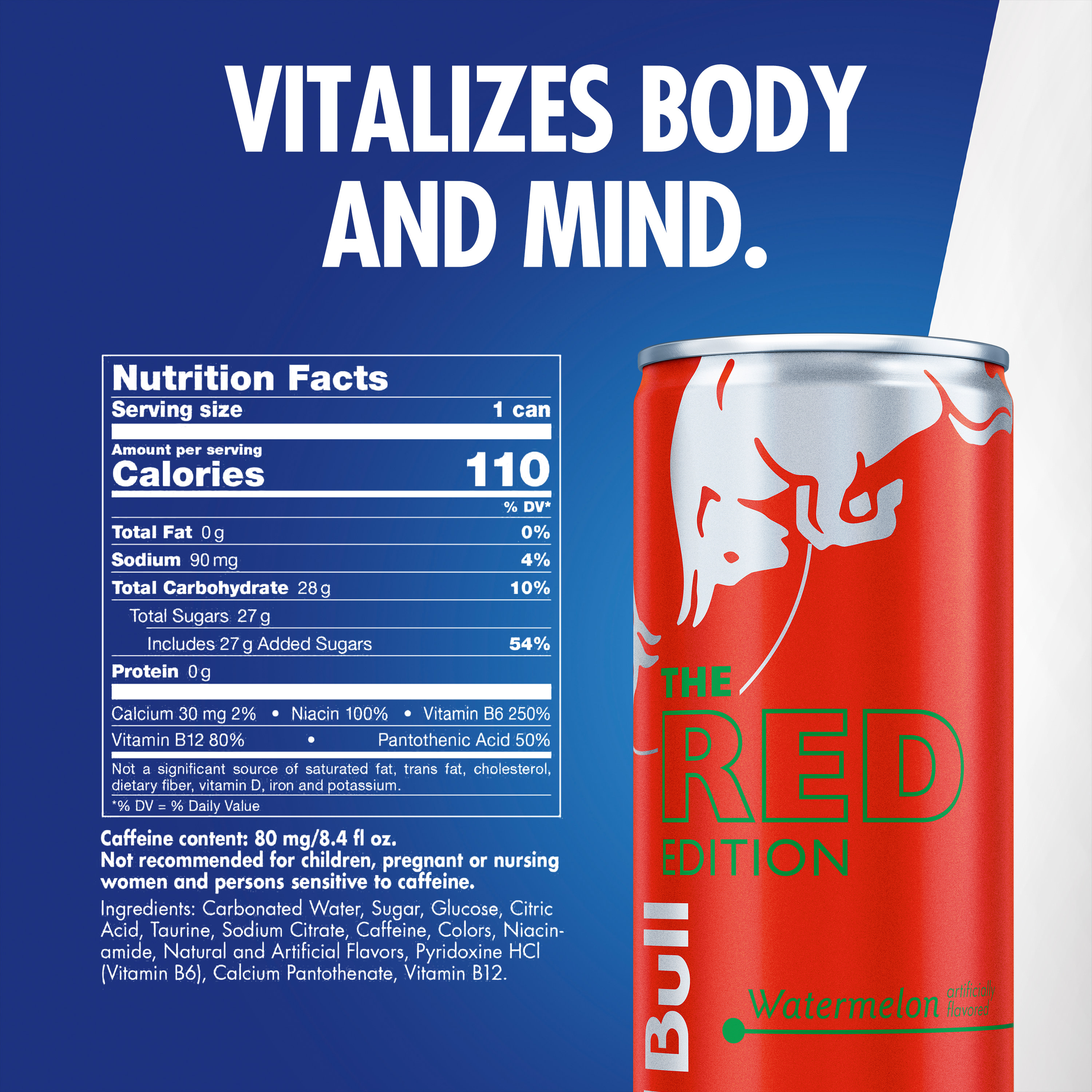 Red Bull Red Edition Energy Drink, Watermelon, 80mg Caffeine, 8.4