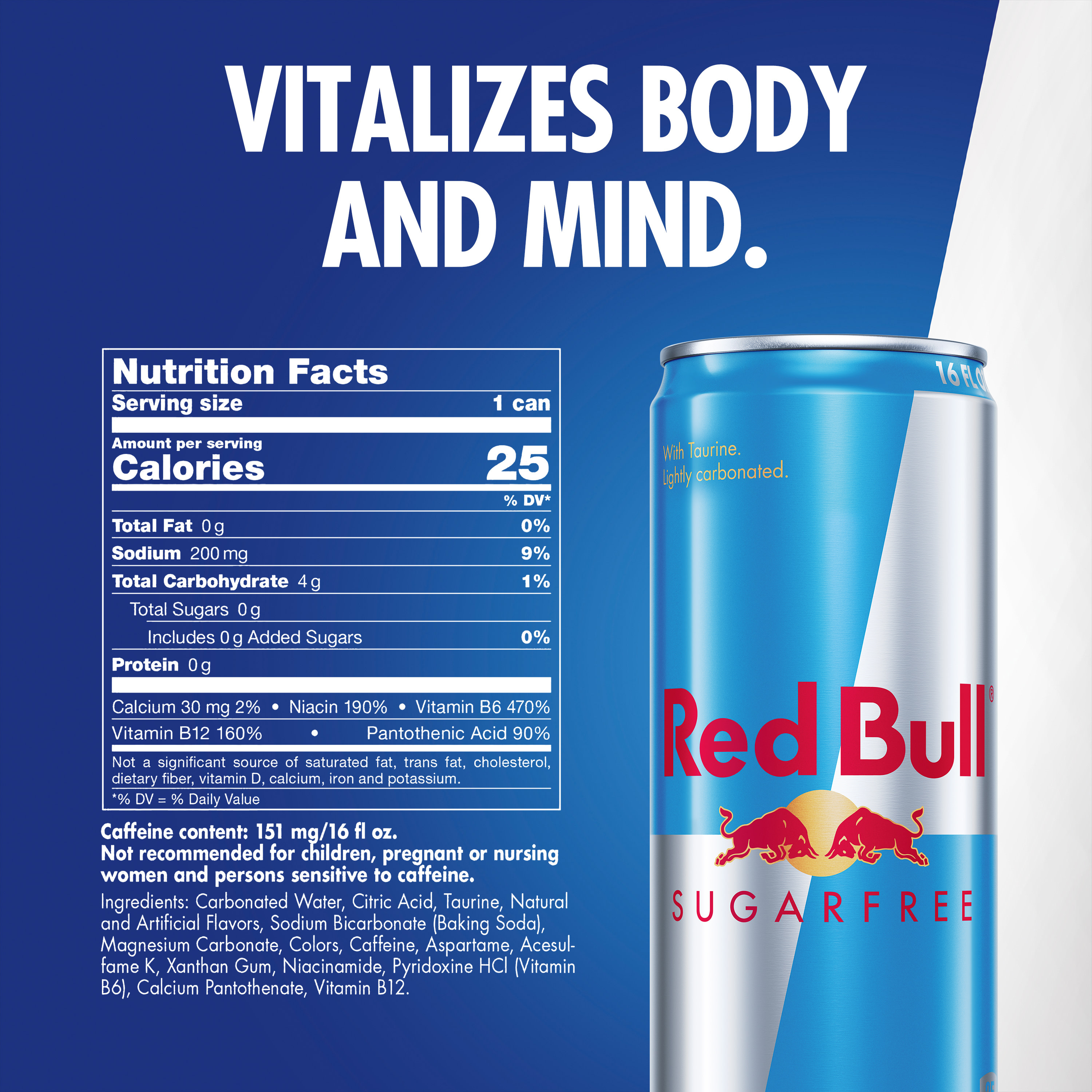 Red Bull Sugarfree Energy Drink, 151mg Caffeine, 16 fl oz Can