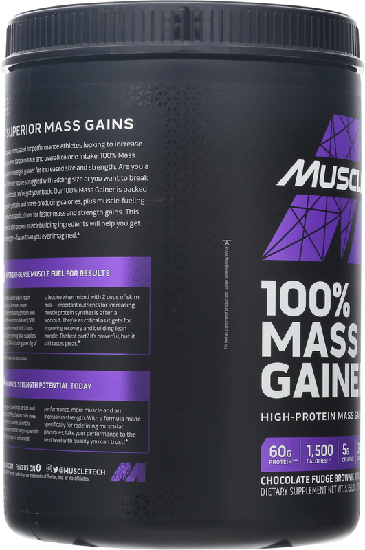 MuscleTech 100% Mass Gainer, Chocolate Fudge Brownie, High-Protein