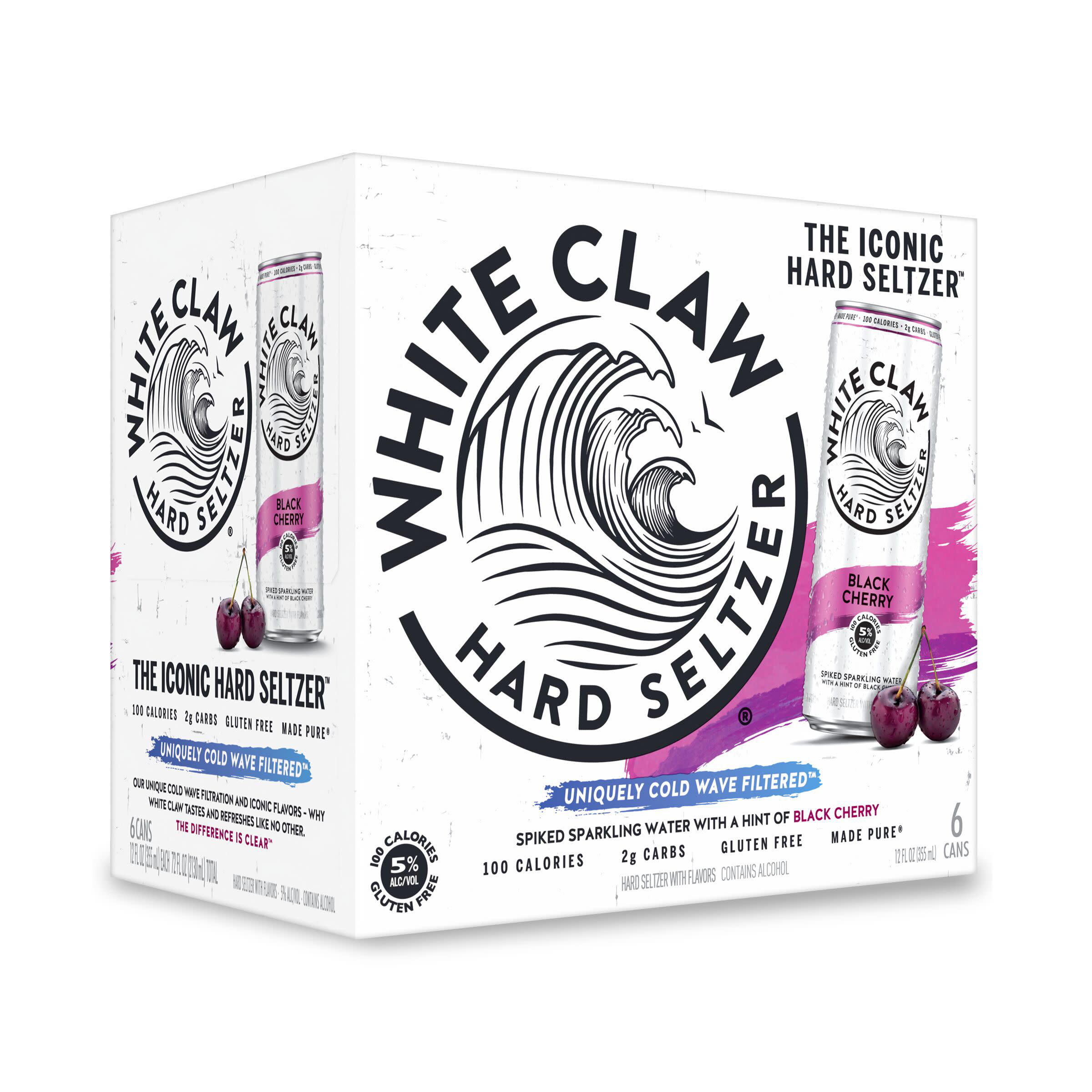 White Claw Hard Seltzer Black Cherry, 6 Pack, 12 fl oz Cans, 5