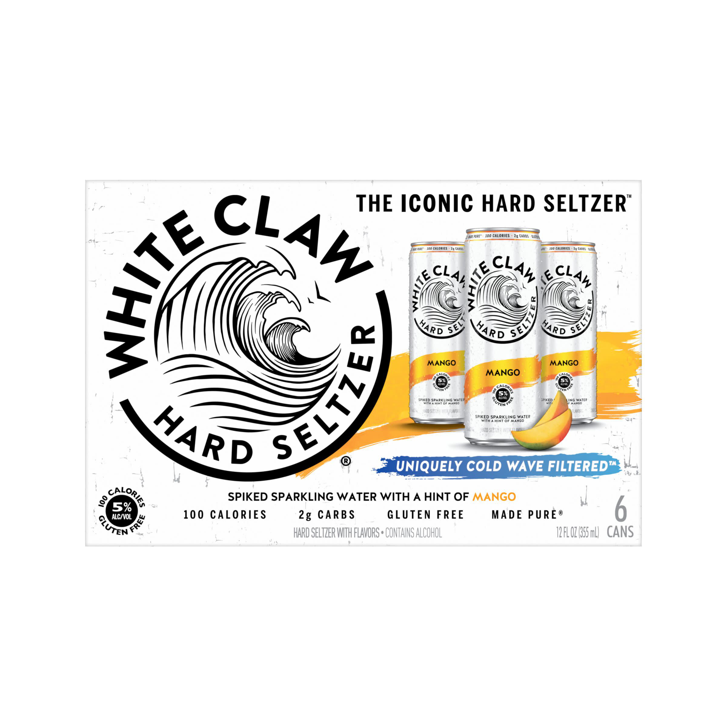 White Claw Hard Seltzer Mango, 6 Pack, 12 fl oz Cans, 5% ABV
